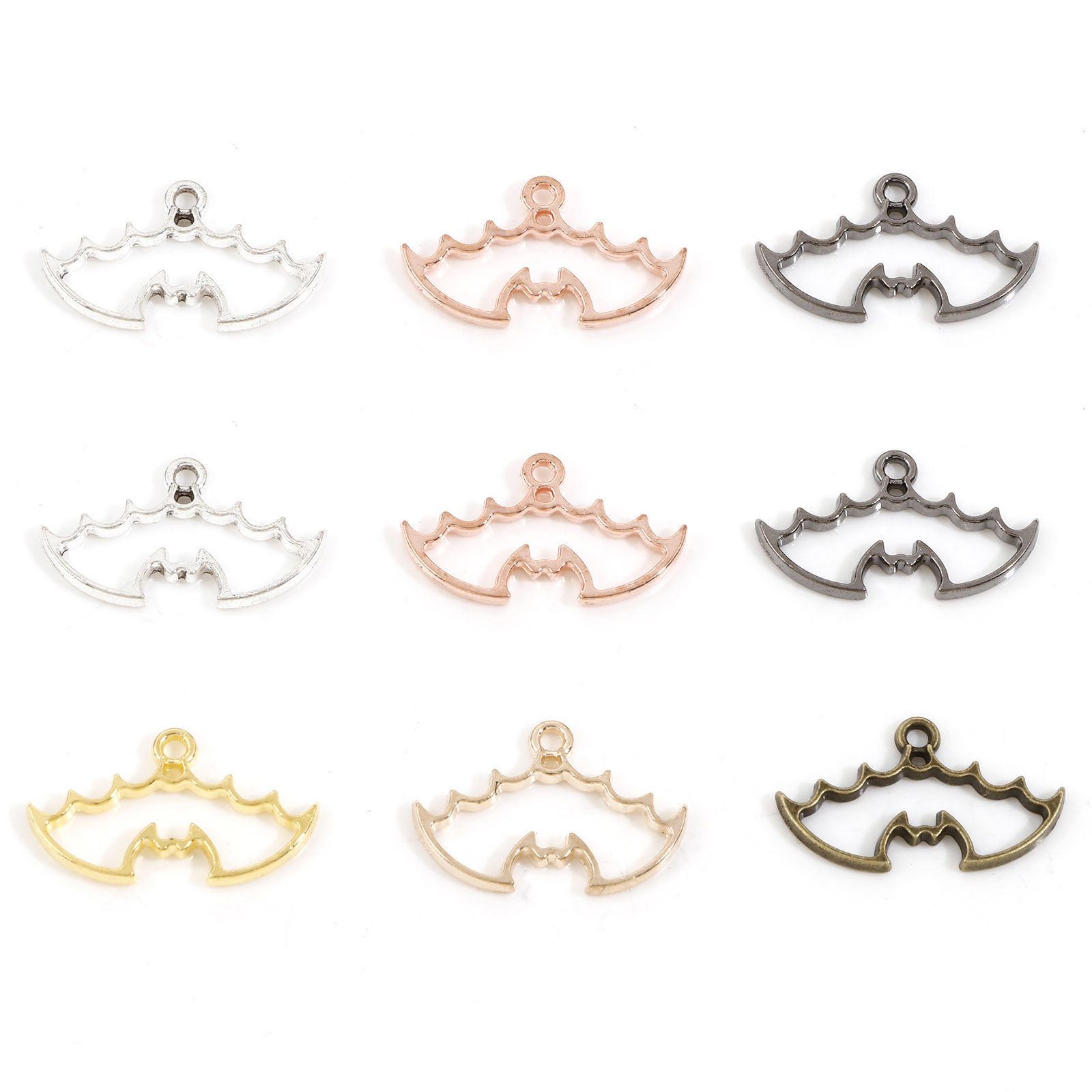 Picture of Zinc Based Alloy Halloween Charms Multicolor Halloween Bat Animal Hollow 24mm x 14mm