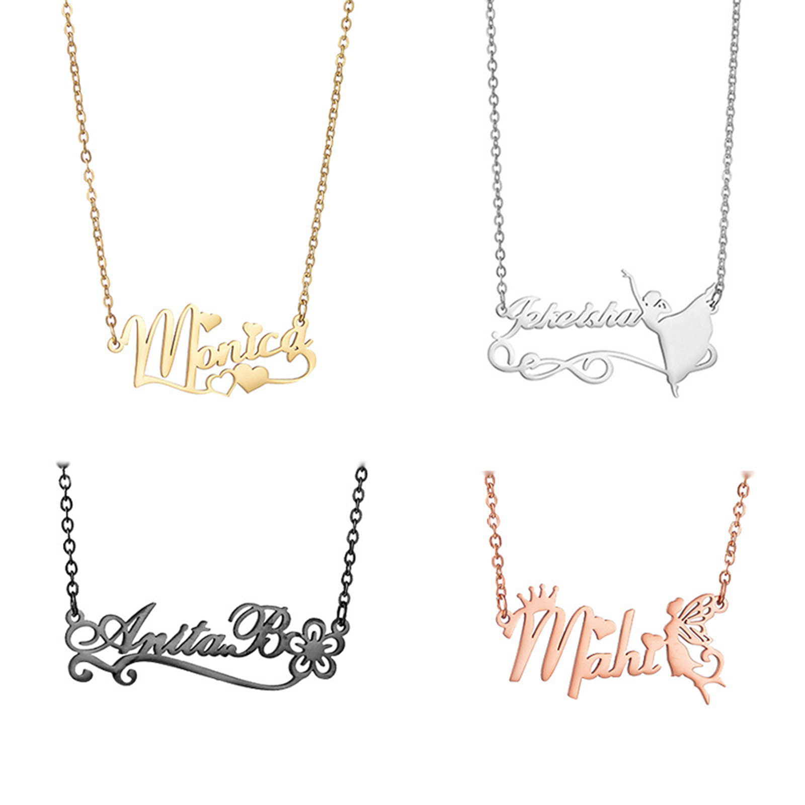Изображение 1 ШТ 304 Нержавеющая Сталь Индивидуальное имя Ожерелье Персонализированная подвеска с буквой Разноцветный 45см Длина