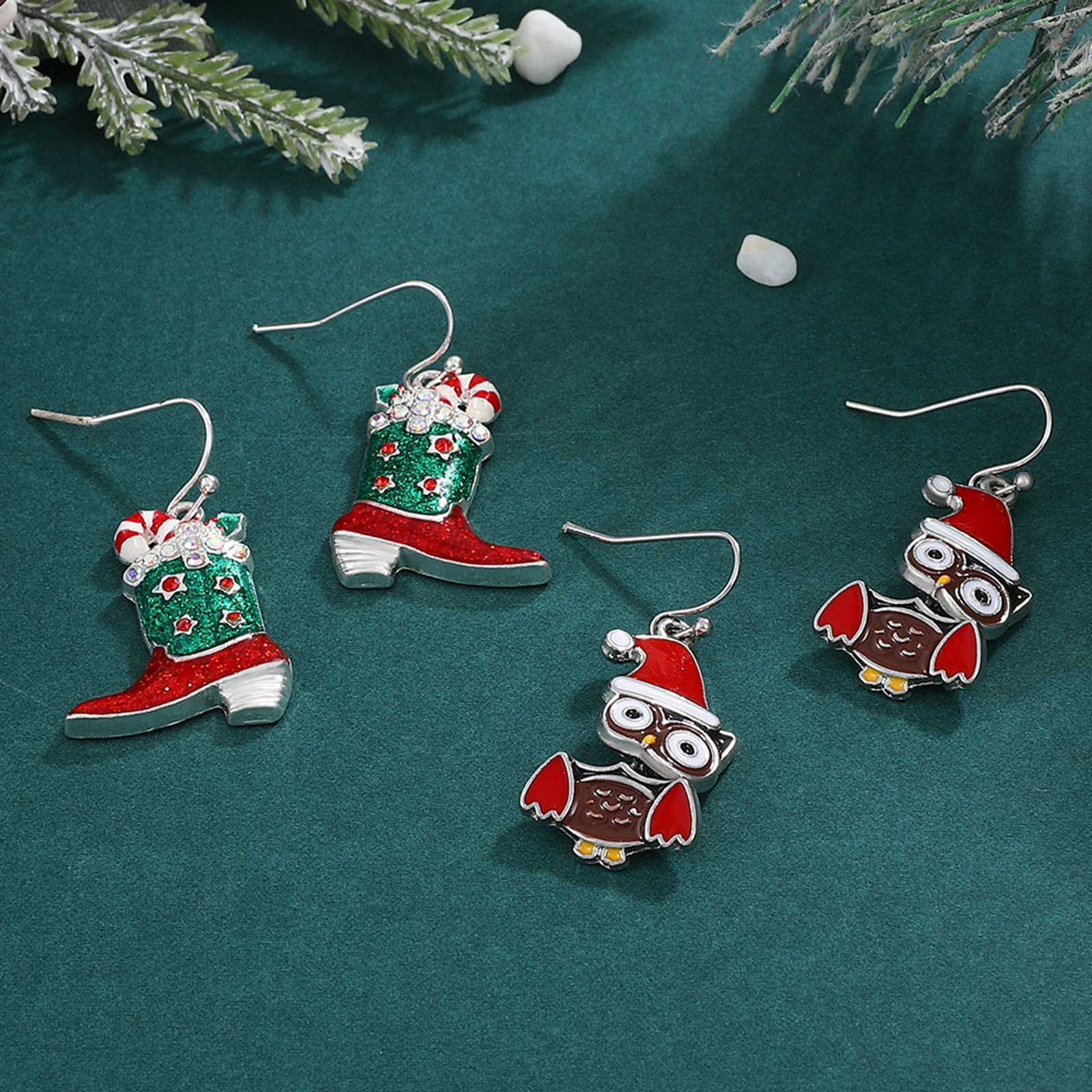Imagen de Elegante Pendientes Chapado en Oro Bastón de Caramelo de Navidad Campana 1 Par