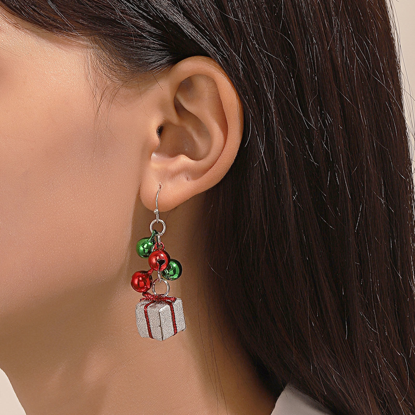 Imagen de Elegante Pendientes Chapado en Oro Bastón de Caramelo de Navidad Campana 1 Par