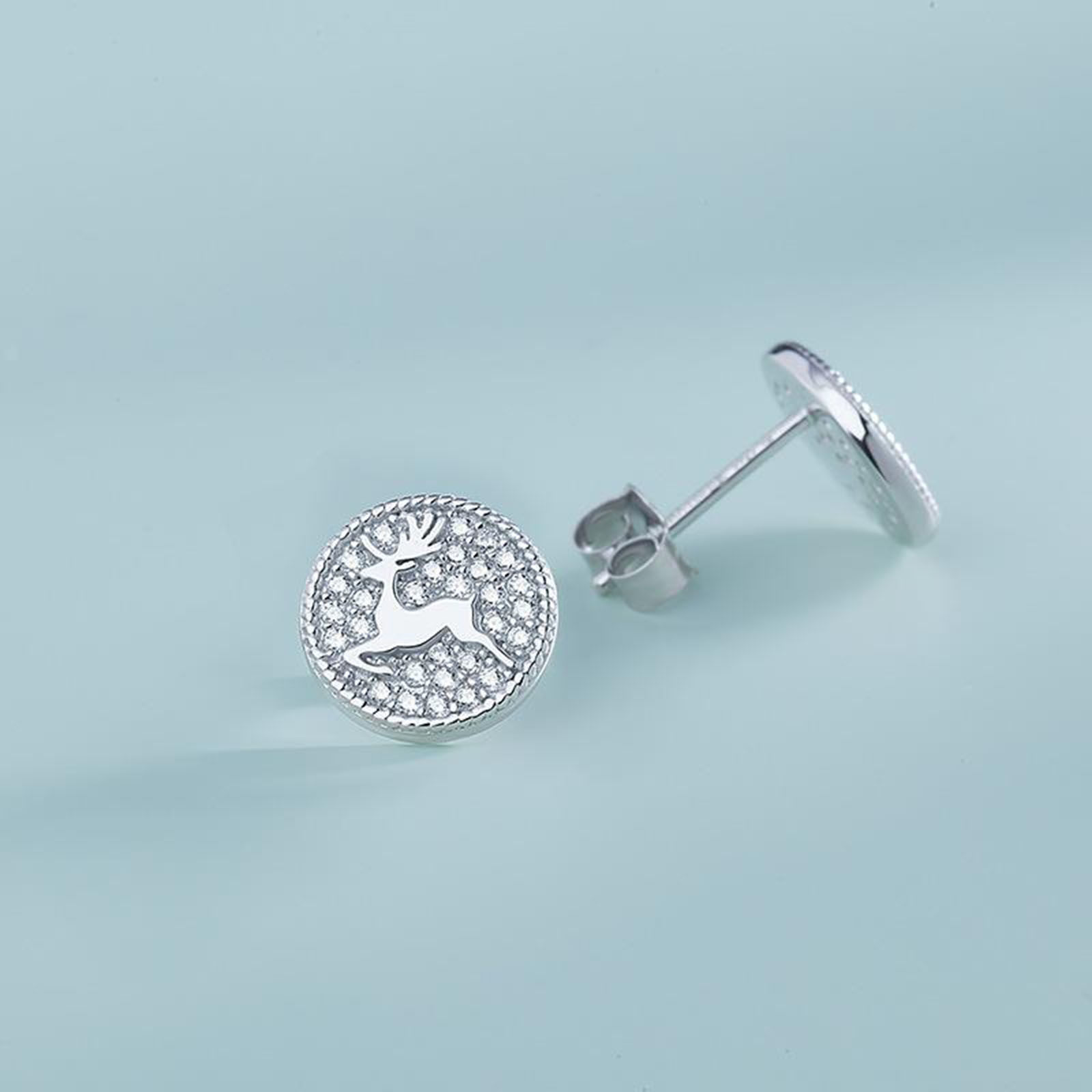Picture of Brass Ear Post Stud Earrings Platinum Plated Christmas Reindeer