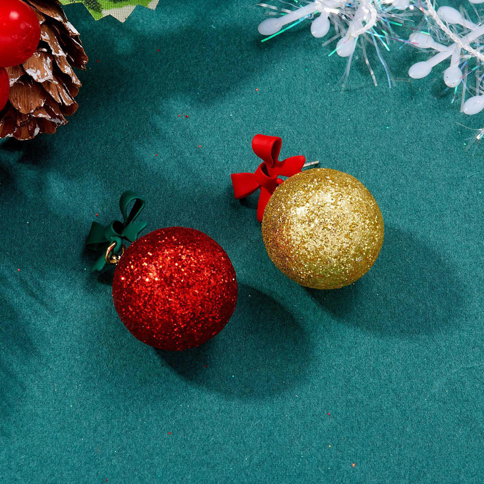 Picture of Resin Christmas Asymmetric Earrings Multicolor Ball Bowknot Glitter