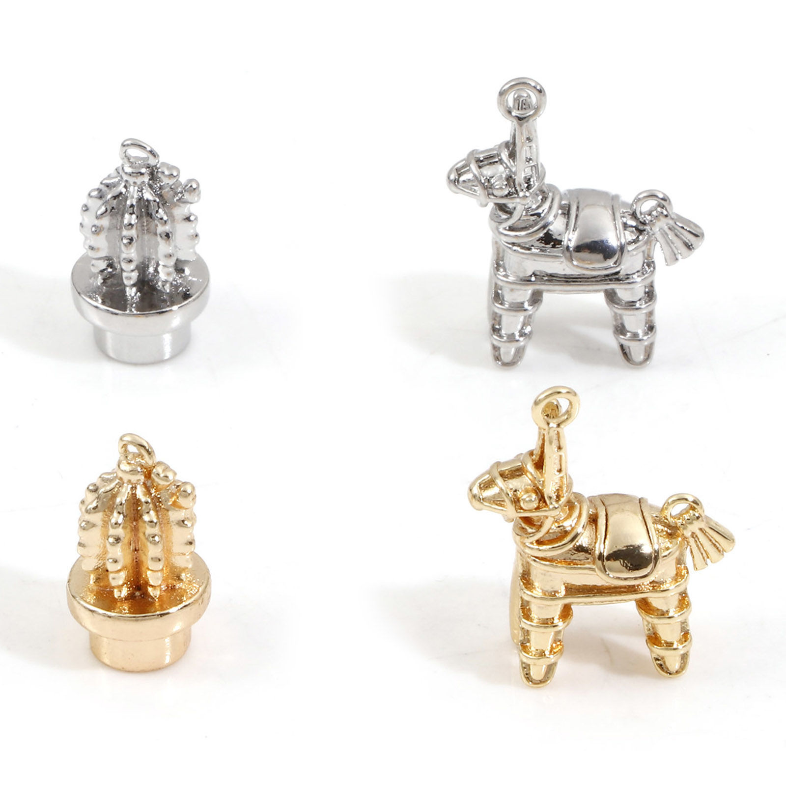 Imagen de Latón Colgantes Charms Caballo de madera Oro Real Chapado Cactus 3D 2 Unidades
