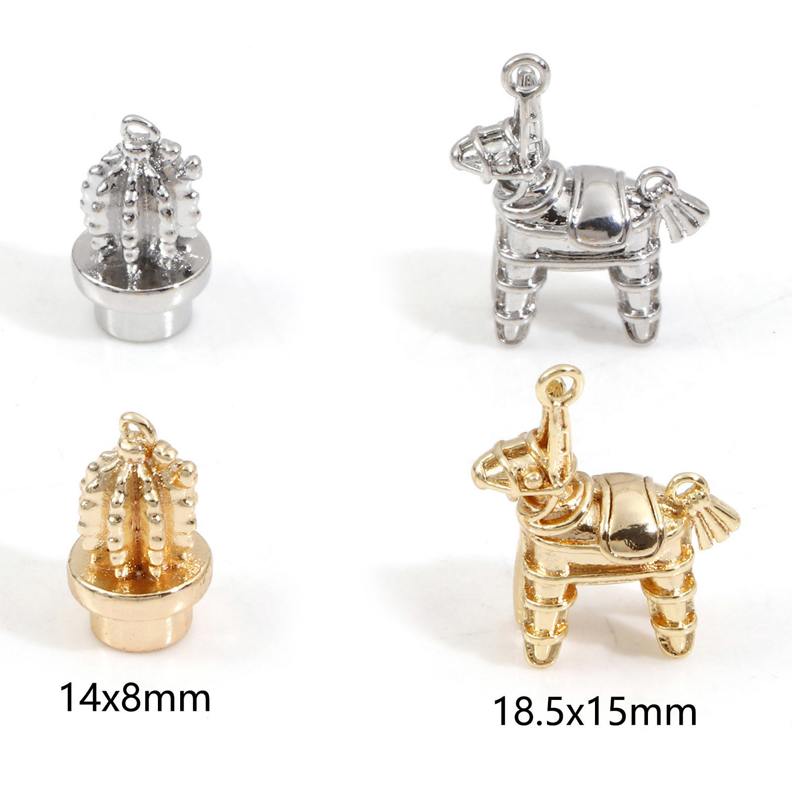 Imagen de Latón Colgantes Charms Caballo de madera Oro Real Chapado Cactus 3D 2 Unidades