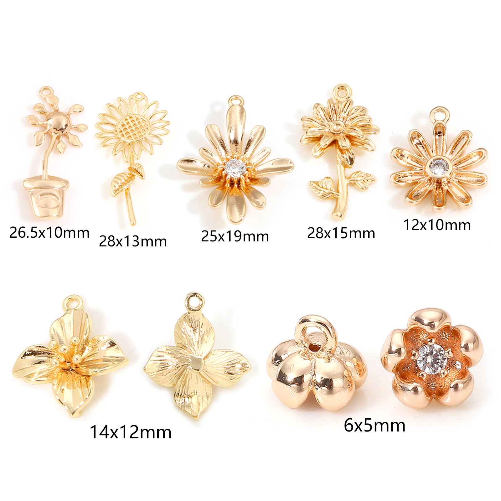 Imagen de Latón Colgantes Charms Flor 18K Oro Real Chapado Estrella Claro Circón Artificial 2 Unidades