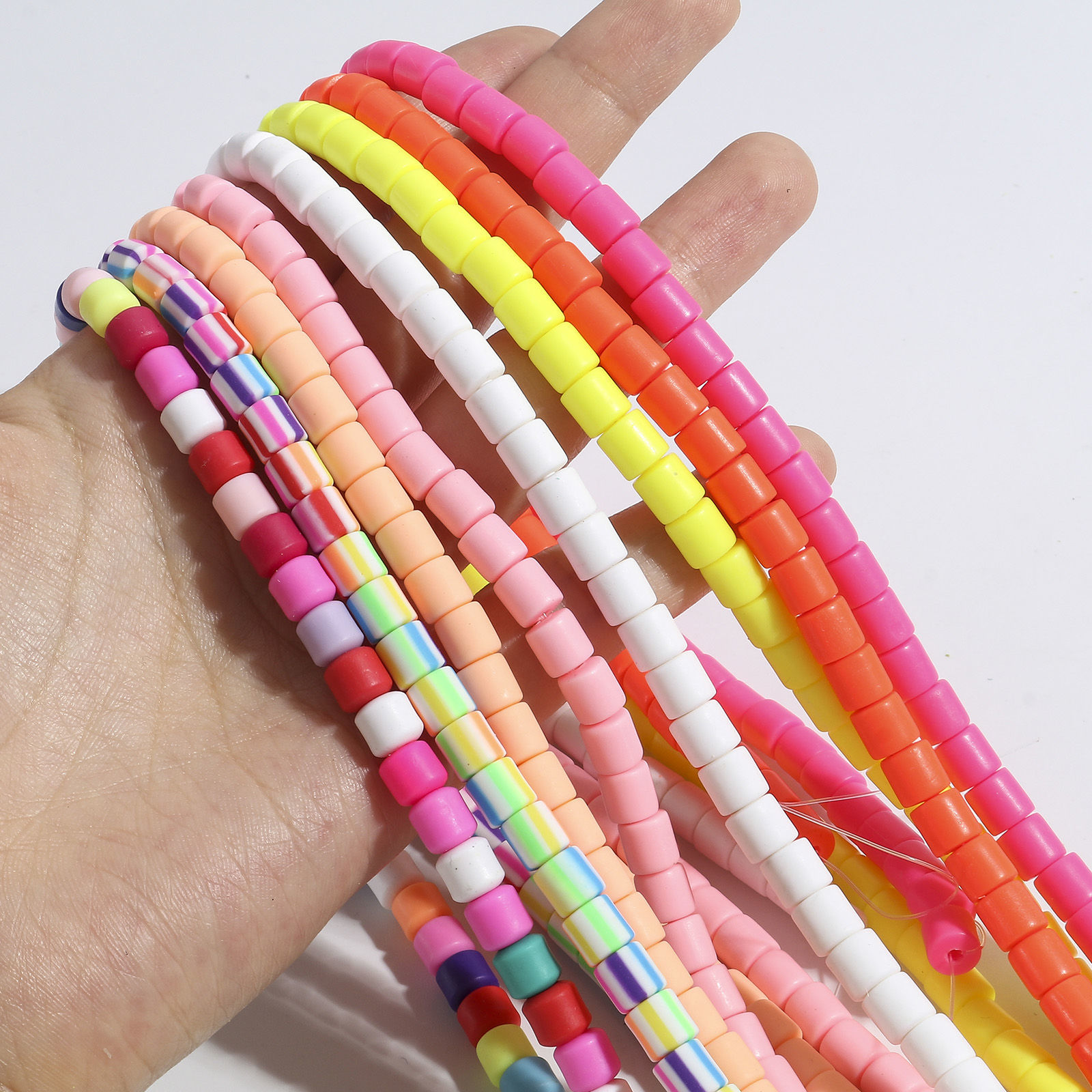 Picture of Polymer Clay Beads For DIY Jewelry Making Cylinder Multicolor About 6mm x 6mm