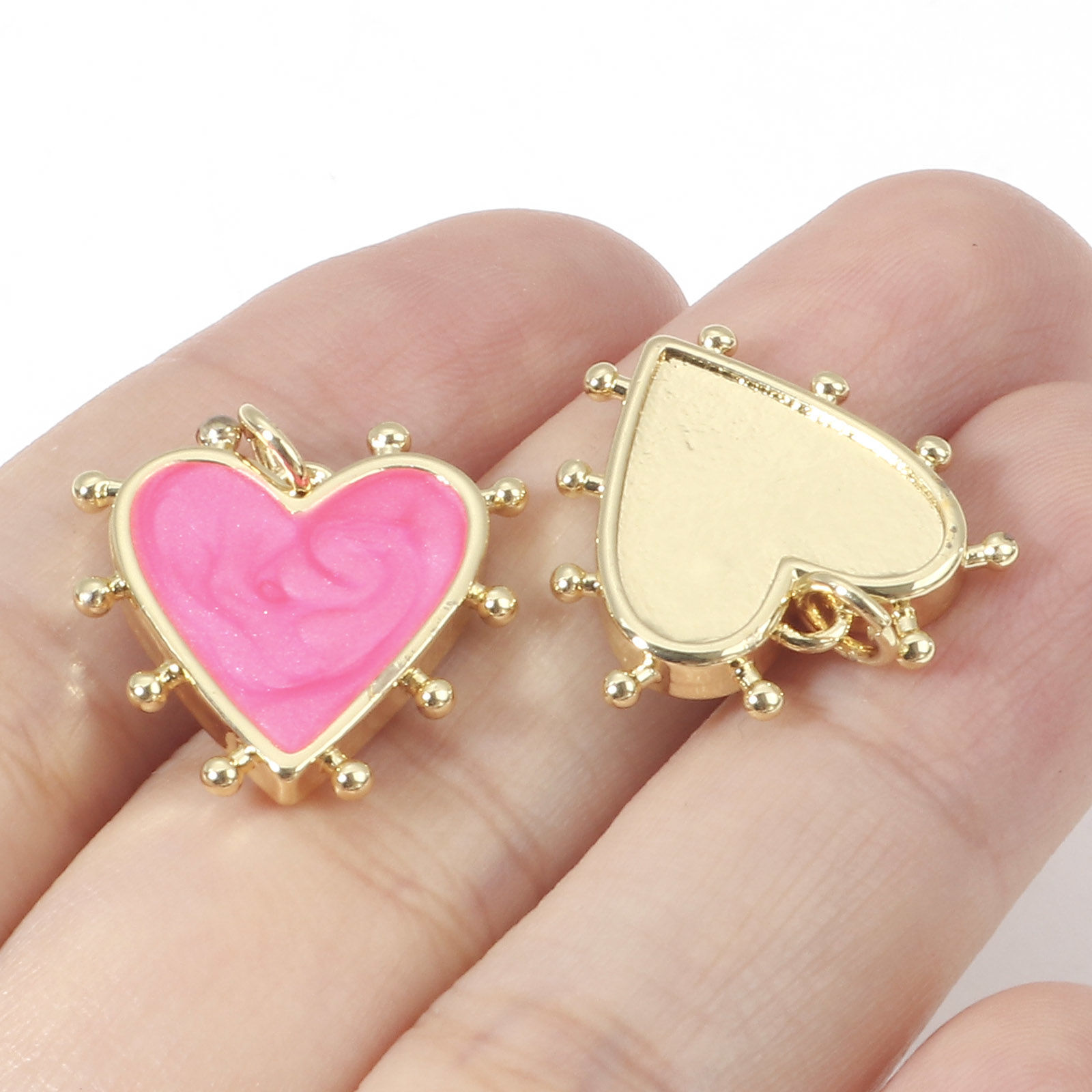 Bild von Messing Valentinstag Charms Echtgold plattiert Bunt Perlmuttartig Herz Emaille 19mm x 18mm, 1 Stück