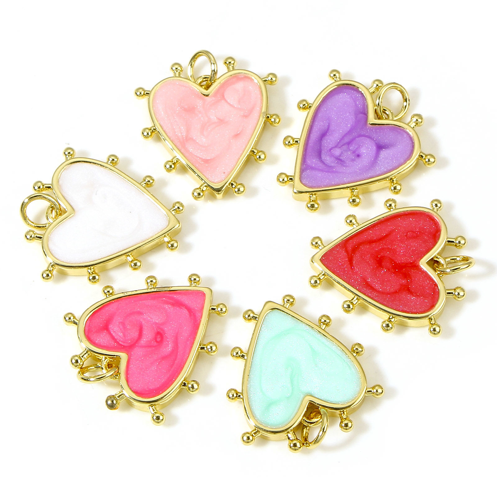 Bild von Messing Valentinstag Charms Echtgold plattiert Bunt Perlmuttartig Herz Emaille 19mm x 18mm, 1 Stück