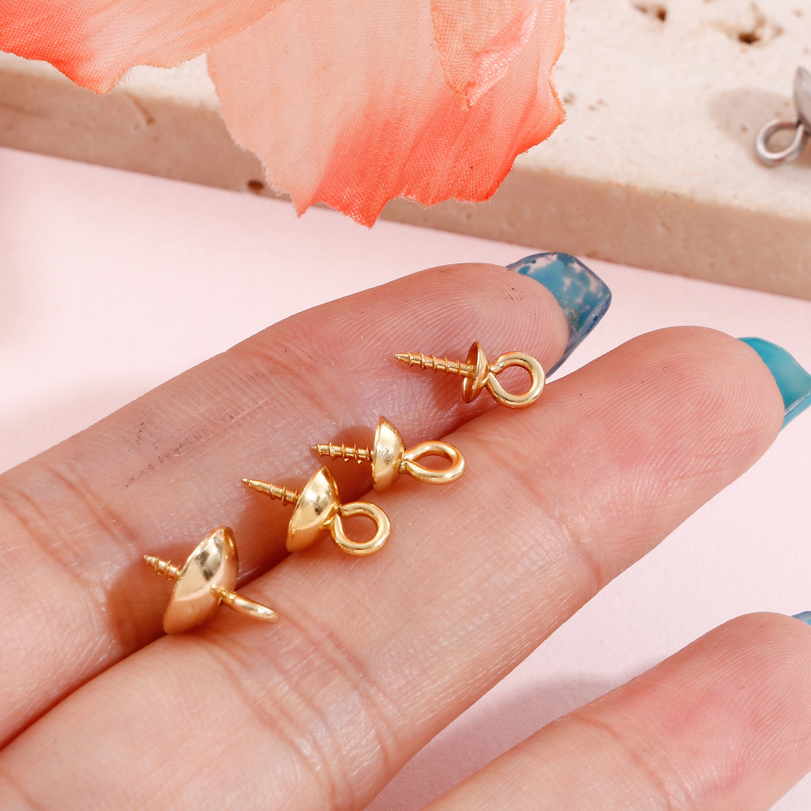 Изображение 304 Нержавеющая Сталь Шкентеля Перлы Разъем Бейл Pin Кубок Cap 20 ШТ