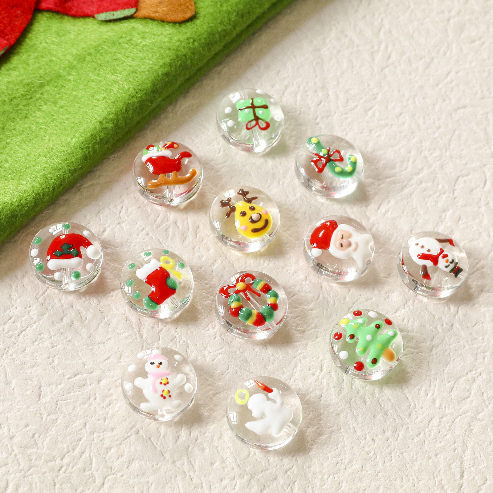 Imagen de Vidrio Cuentas para la Fabricación de Joyas con Dijes de Bricolaje Ronda, Multicolor Cascabel Navidad Aprox 20mm Diámetro, Agujero: Aprox 1.5mm, 2 Unidades