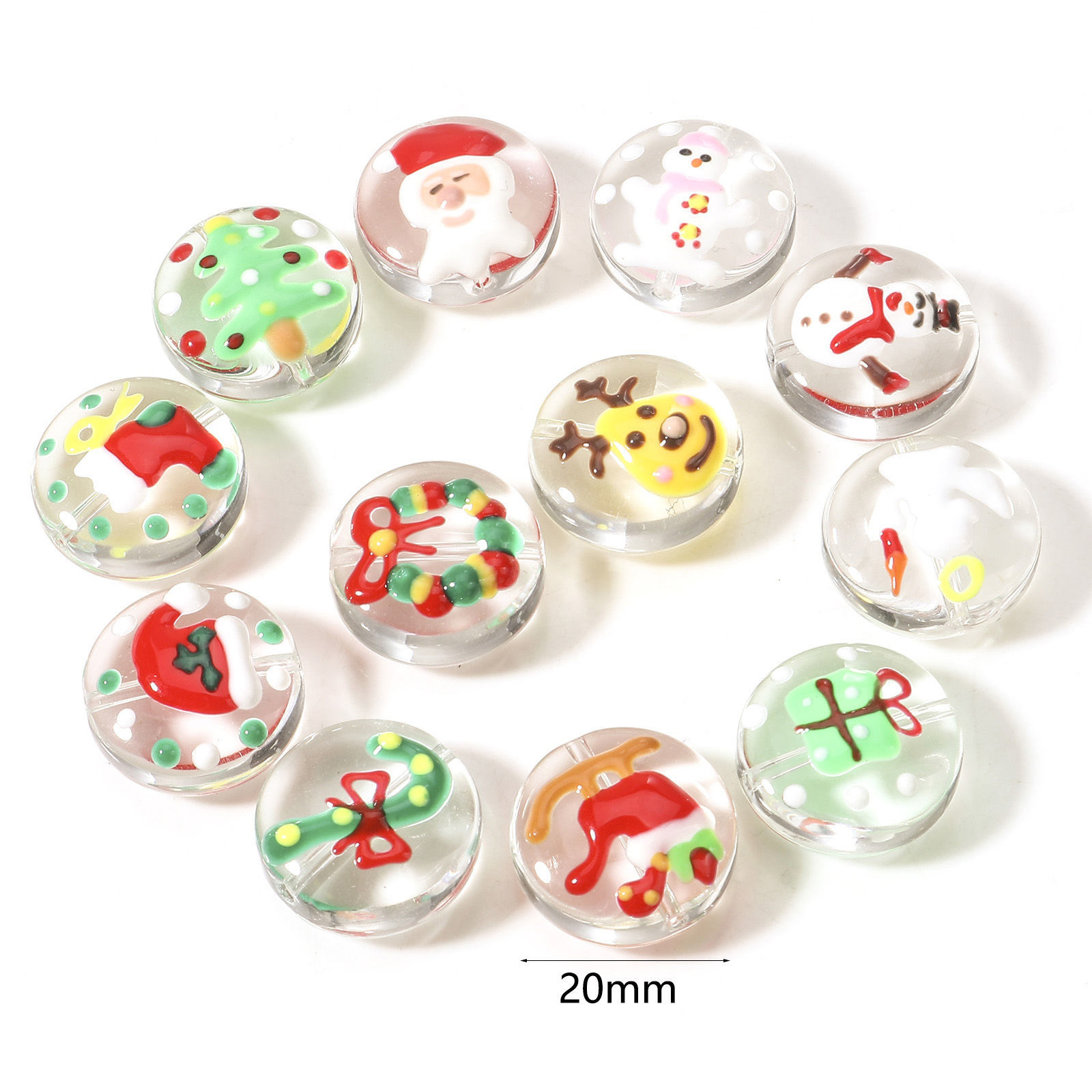 Imagen de Vidrio Cuentas para la Fabricación de Joyas con Dijes de Bricolaje Ronda, Multicolor Cascabel Navidad Aprox 20mm Diámetro, Agujero: Aprox 1.5mm, 2 Unidades