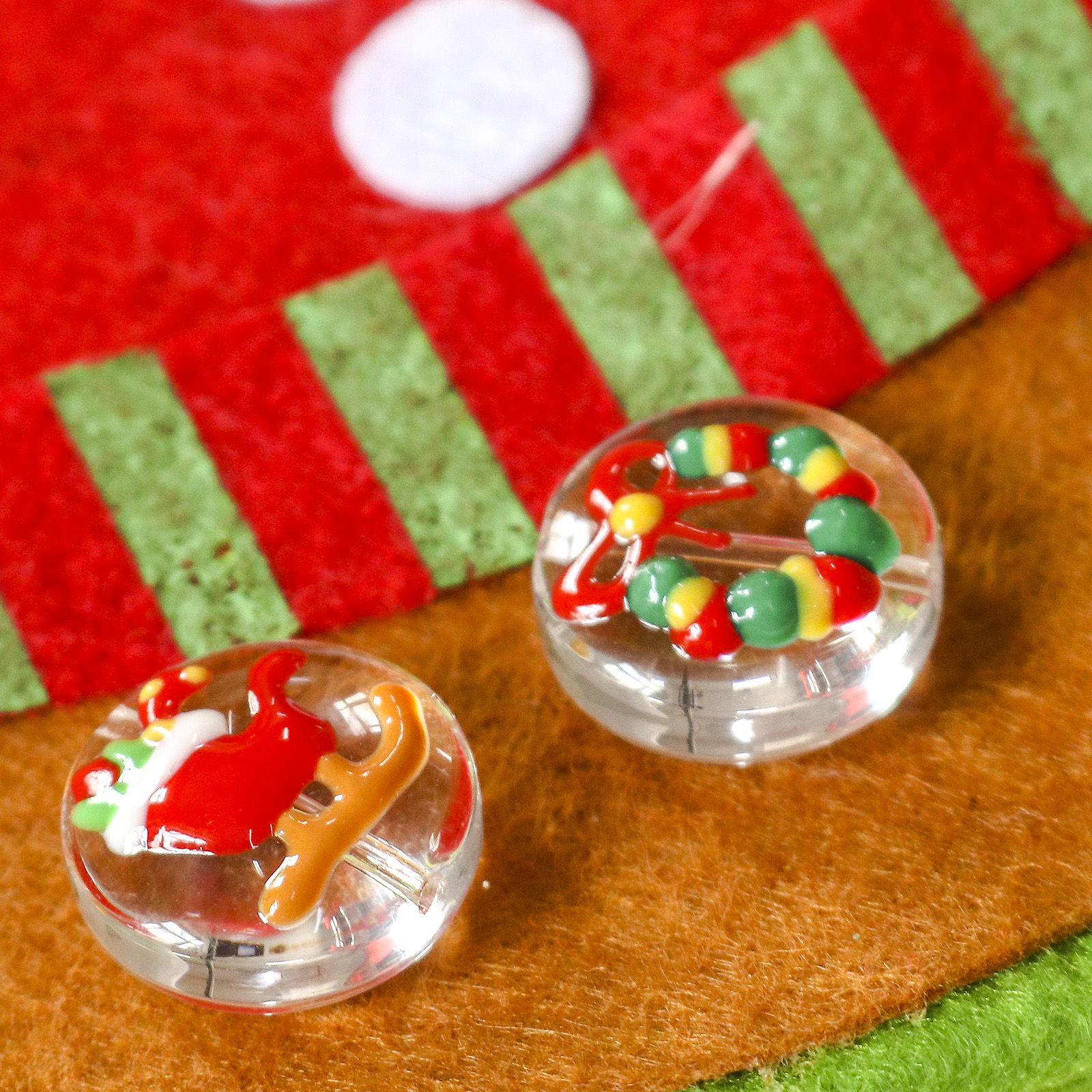 Imagen de Vidrio Cuentas para la Fabricación de Joyas con Dijes de Bricolaje Ronda, Multicolor Cascabel Navidad Aprox 20mm Diámetro, Agujero: Aprox 1.5mm, 2 Unidades