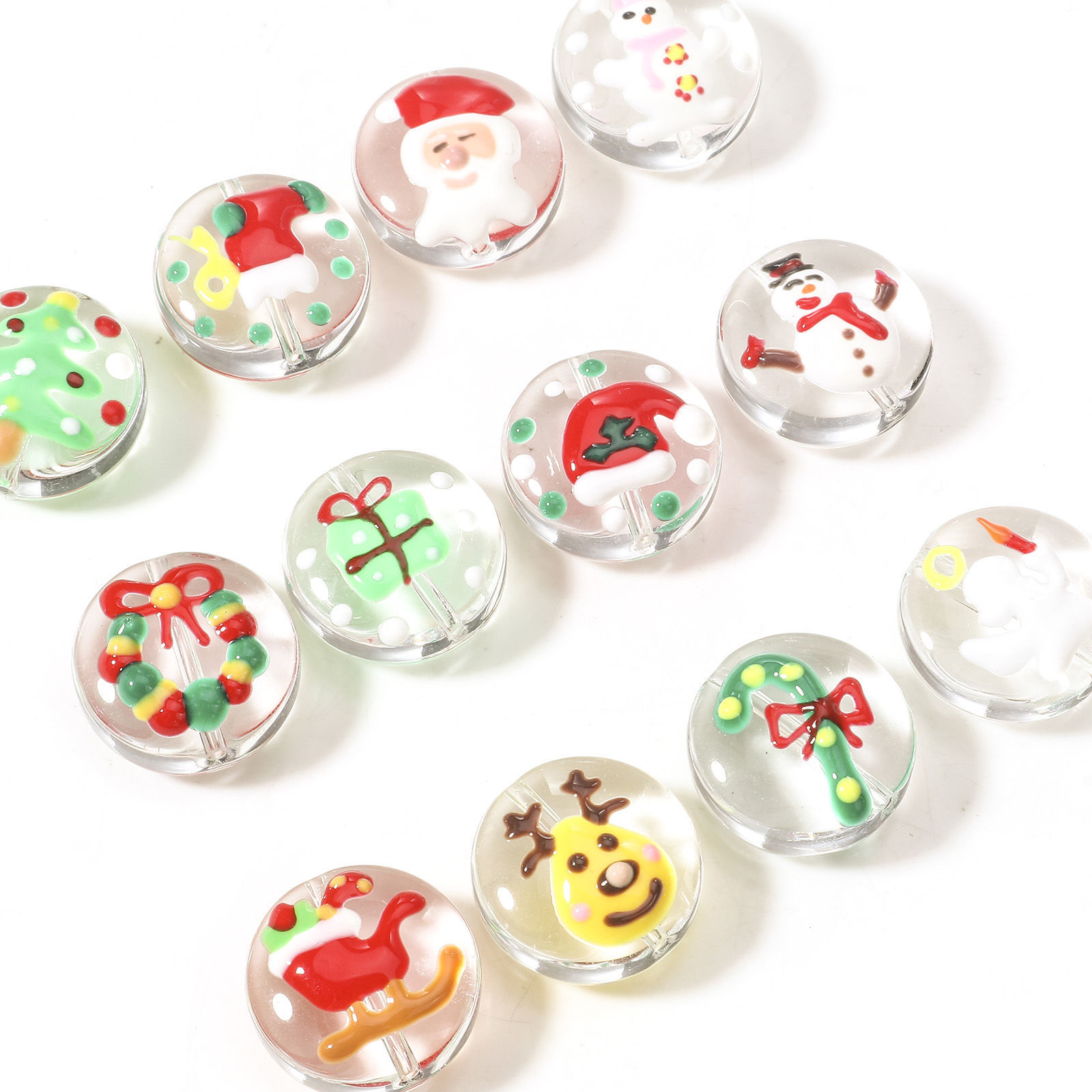 Imagen de Vidrio Cuentas para la Fabricación de Joyas con Dijes de Bricolaje Ronda, Multicolor Cascabel Navidad Aprox 20mm Diámetro, Agujero: Aprox 1.5mm, 2 Unidades