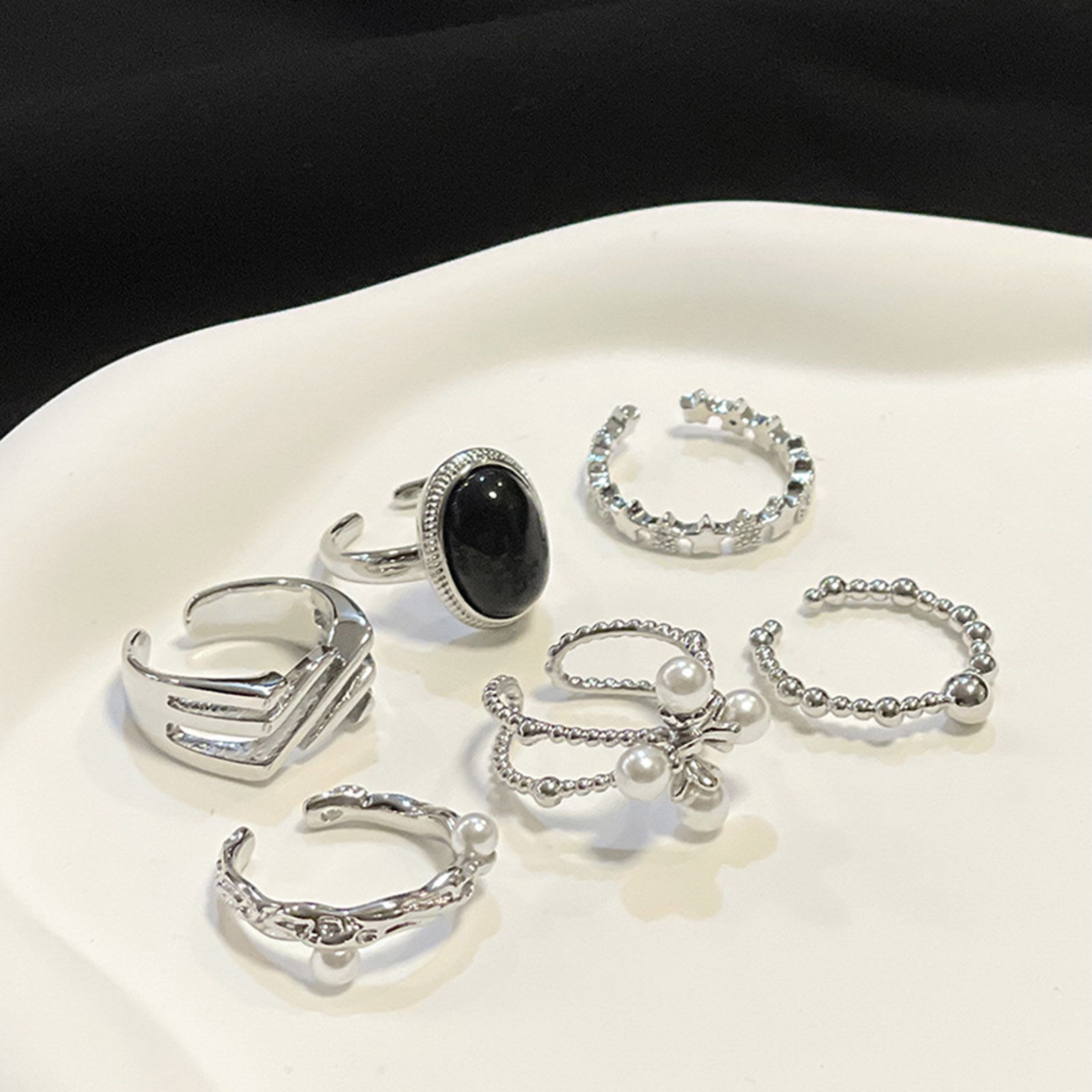 Изображение Латунь Инс Стиль Открытый Кольца Овальные Цветок Имитация жемчуга 1 ШТ