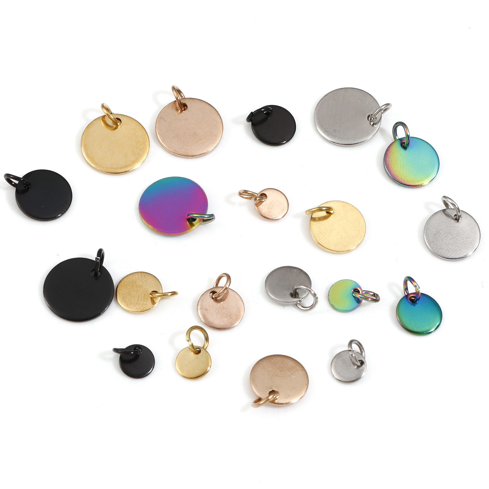 Picture of 304 Stainless Steel Blank Stamping Tags Charms Round Roller Burnishing