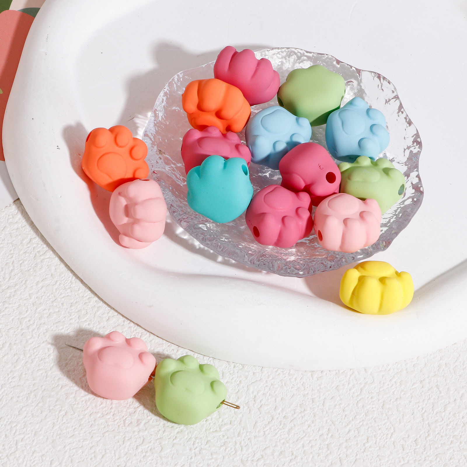 Picture of Acrylic Beads For DIY Jewelry Making At Random Mixed Color Bowknot Flower Rubberized