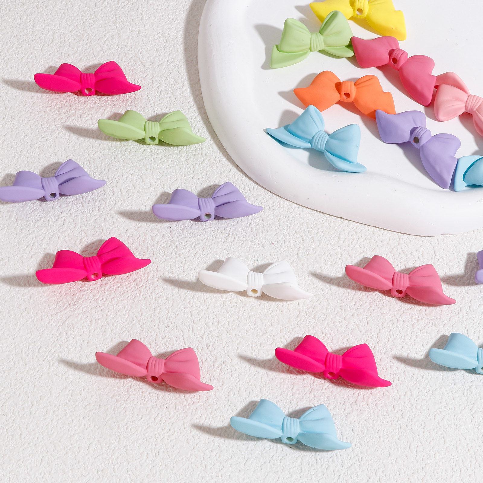 Picture of Acrylic Beads For DIY Jewelry Making At Random Mixed Color Bowknot Flower Rubberized