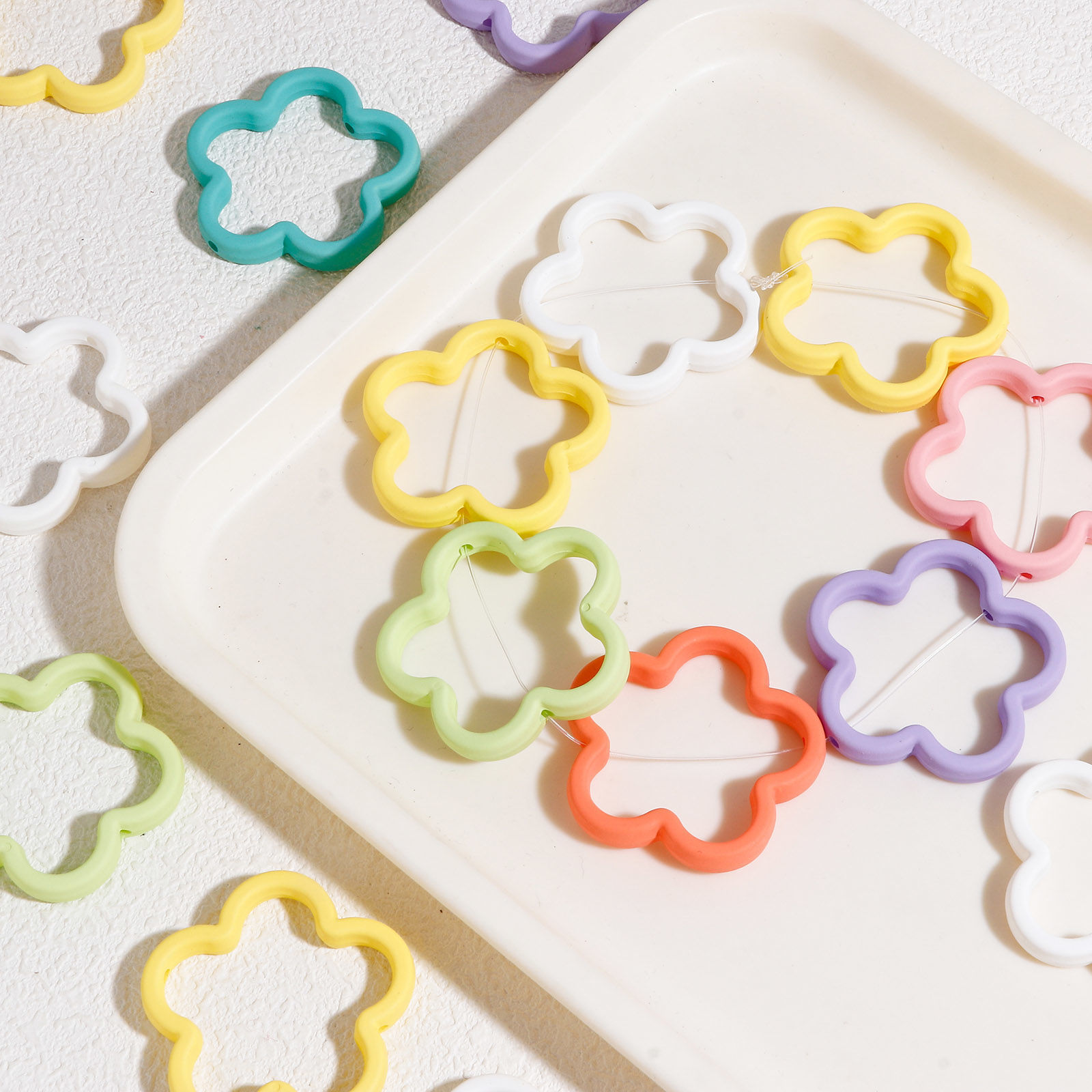 Picture of Acrylic Beads For DIY Jewelry Making At Random Mixed Color Bowknot Flower Rubberized