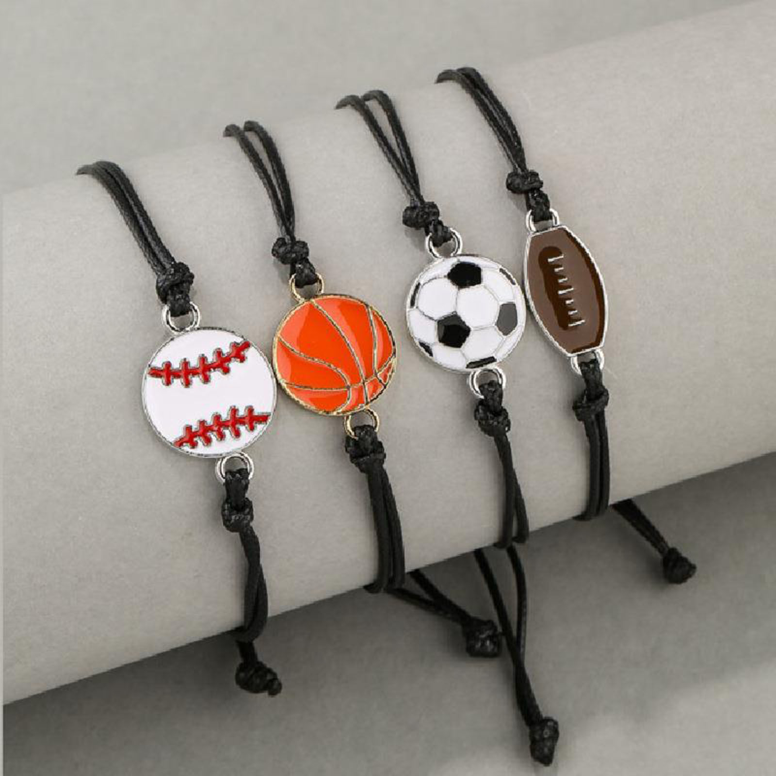 Imagen de Deporte Pulseras de la Amistad Ola Negro Fútbol Baloncesto Ajustable 1 Unidad