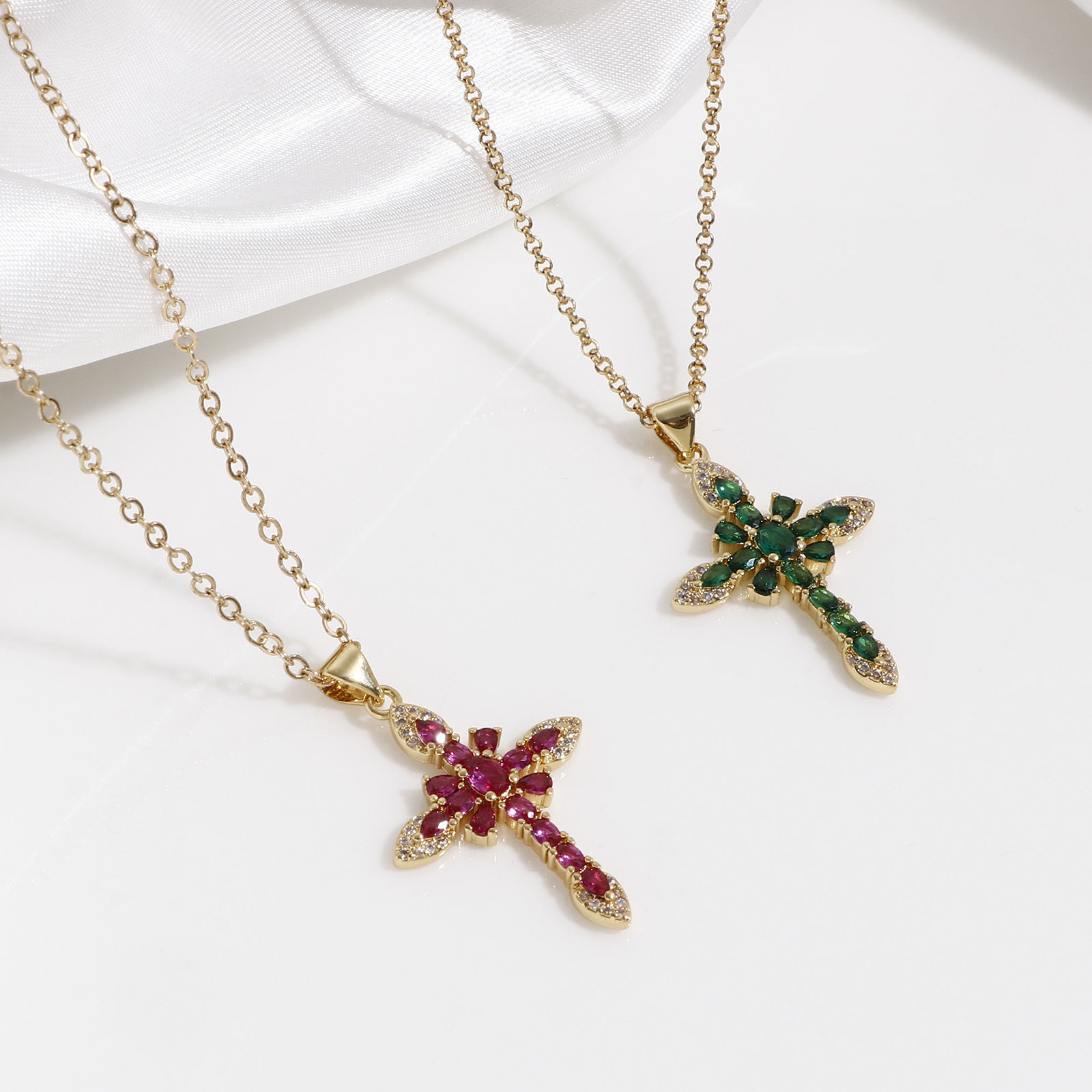 Picture of Brass Religious Pendants 18K Real Gold Plated Cross Multicolour Cubic Zirconia 3.6cm x 2.1cm
