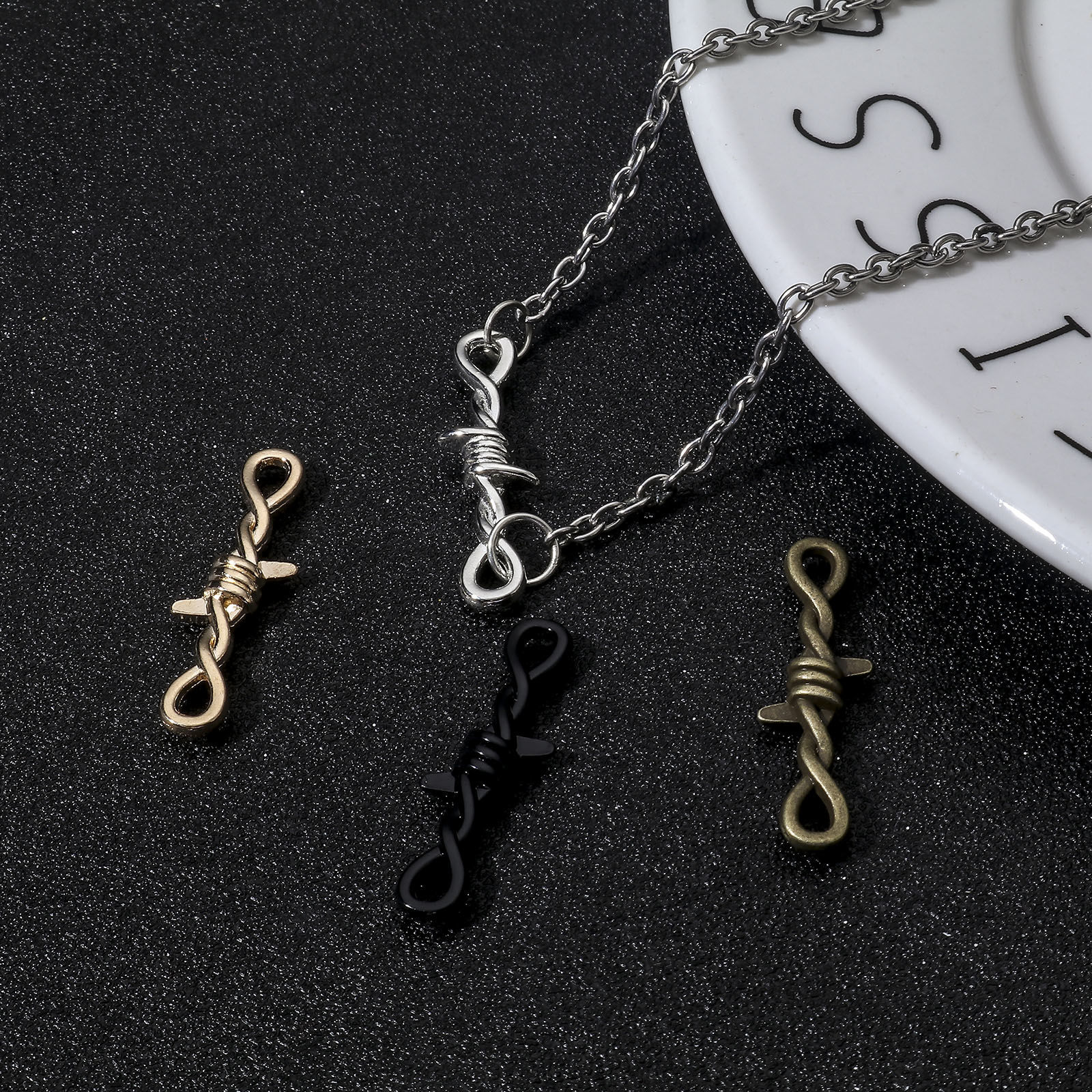 Picture of Zinc Based Alloy Gothic Connectors Charms Pendants Multicolor Thorns Infinity Symbol 3.4cm x 1cm