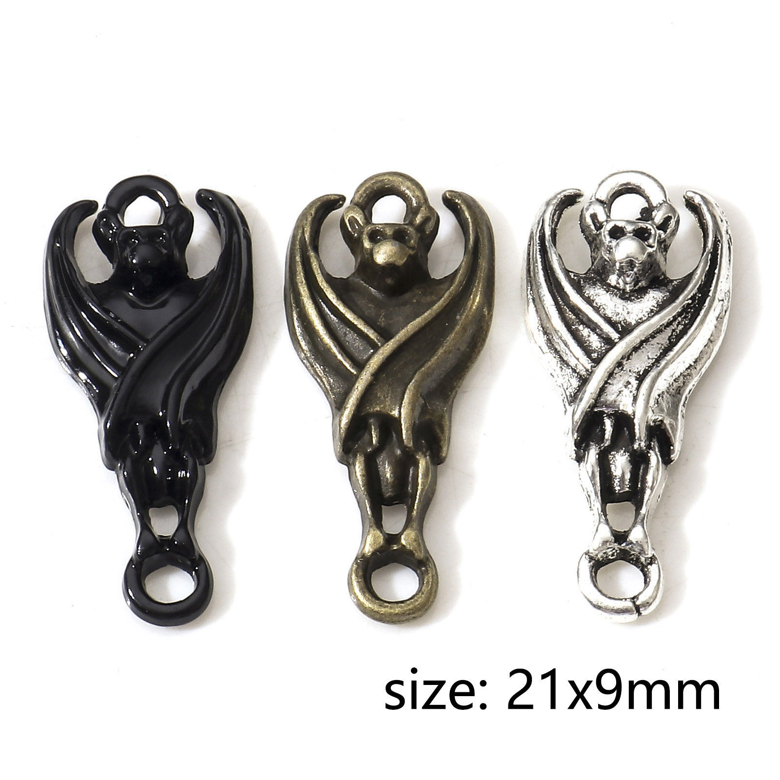 Изображение Цинковый Сплав Хэллоуин Соединители Подвески Подвески фурнитуры Хэллоуин Летучая мышь Разноцветный 21мм x 9мм, 50 ШТ