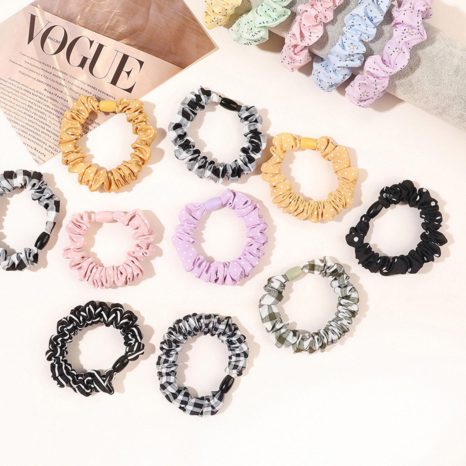 Picture of Chiffon Simple Ponytail Holder Hair Ties Band Scrunchies Multicolor Pentagram Star Dot Elastic