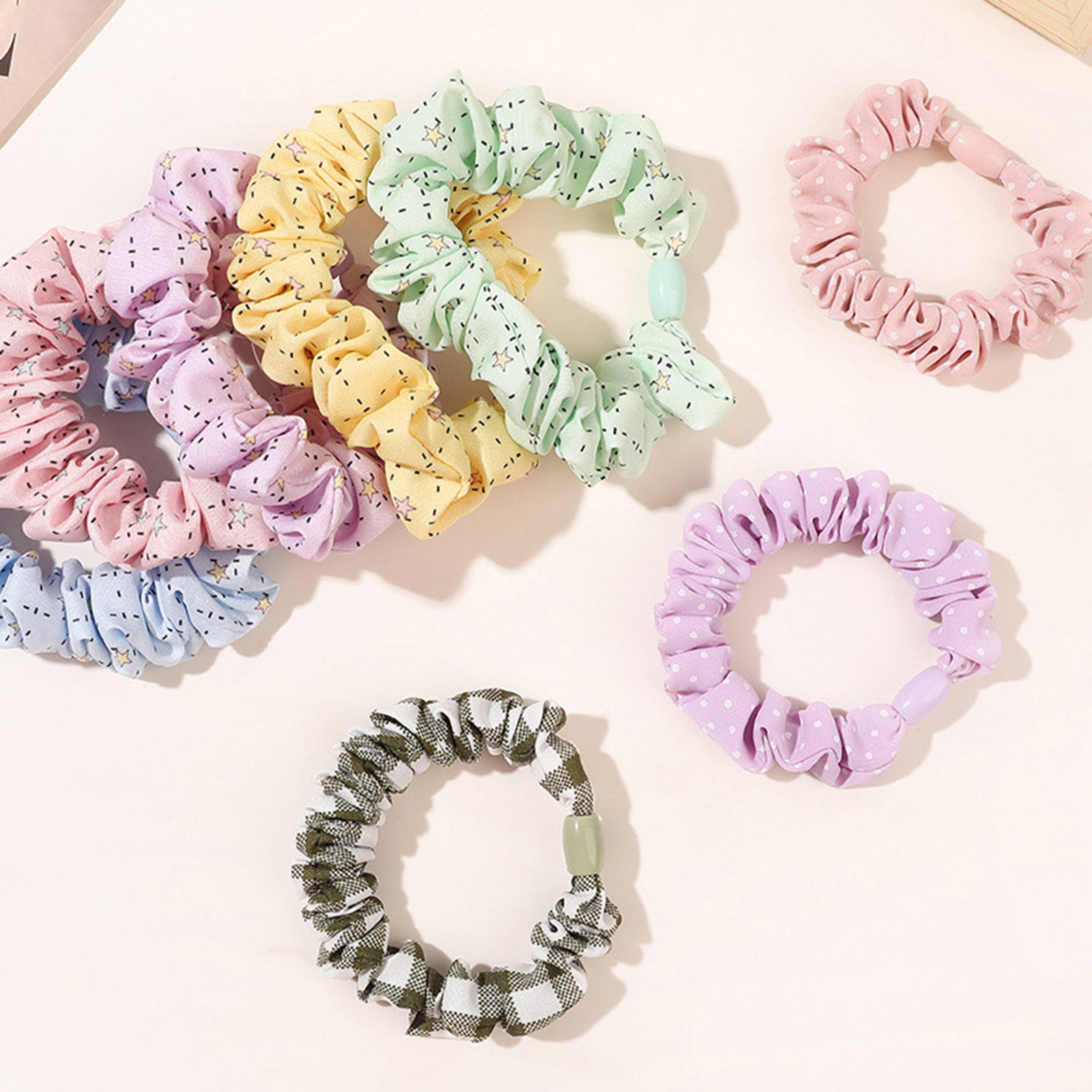 Picture of Chiffon Simple Ponytail Holder Hair Ties Band Scrunchies Multicolor Pentagram Star Dot Elastic