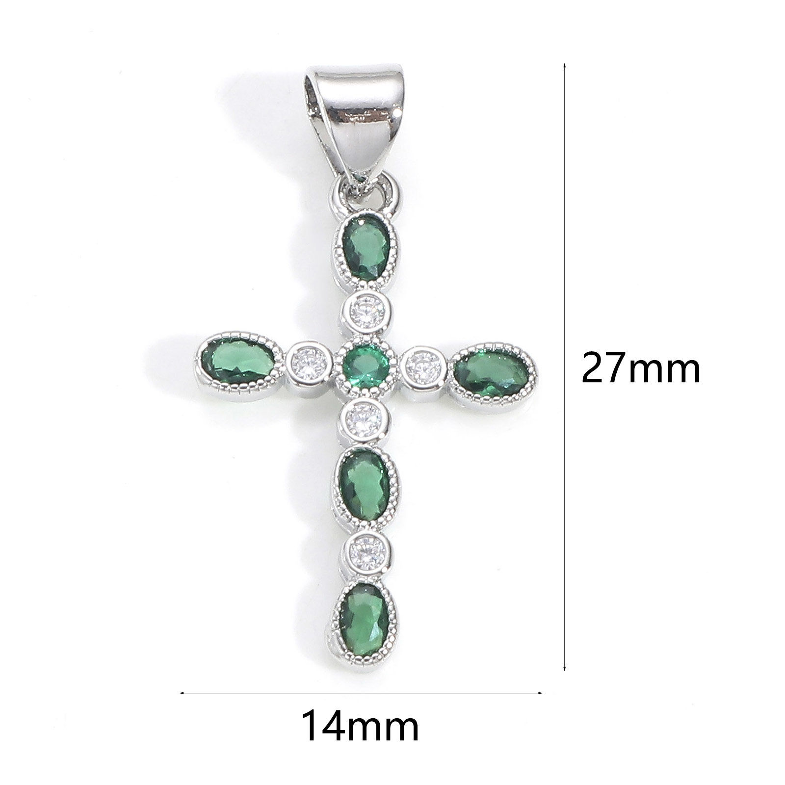 Bild von 1 Stück Messing Religiös Charm-Anhänger Echtgold plattiert Kreuz Bunt Zirkonia 27mm x 14mm