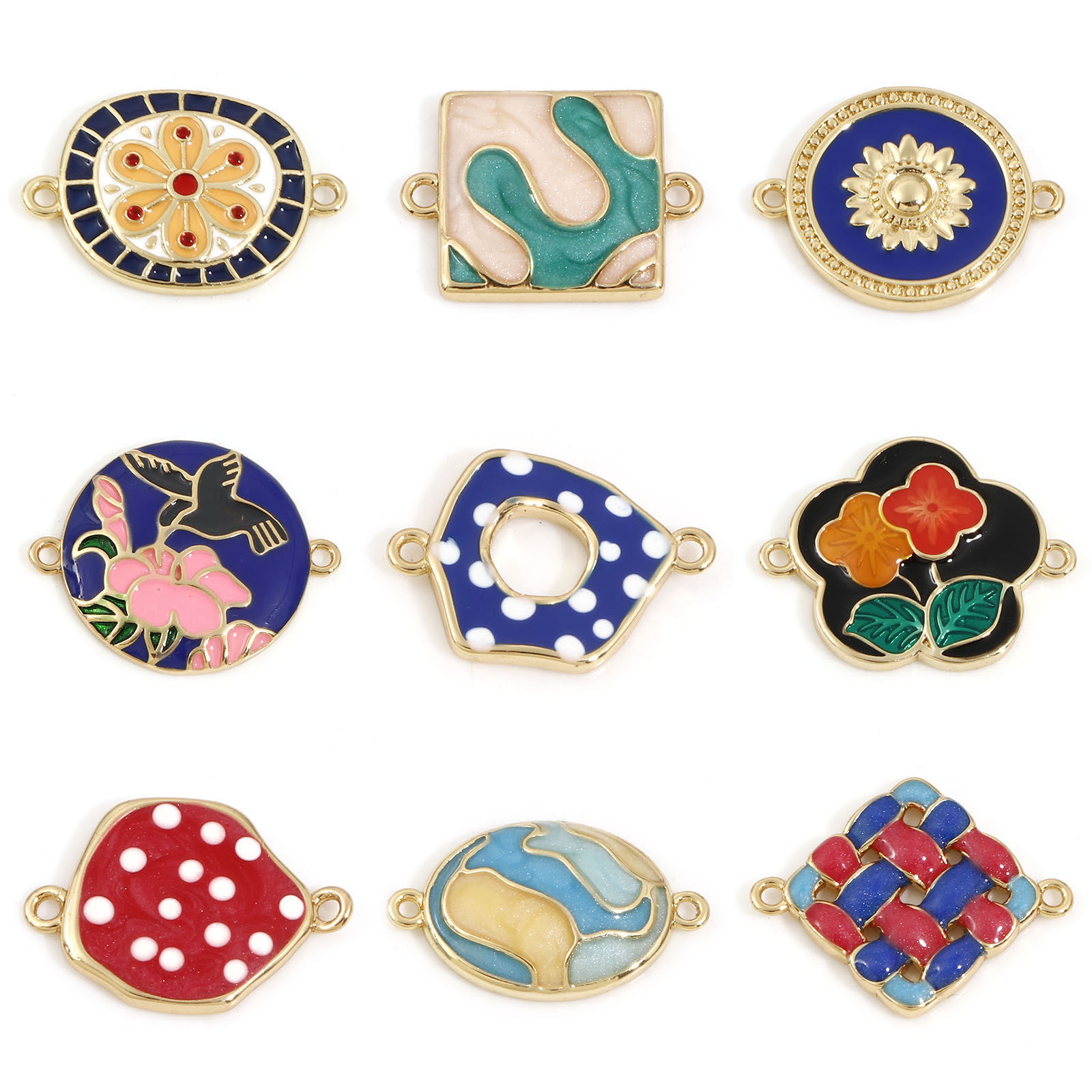 Picture of Brass Connectors Charms Pendants 18K Real Gold Plated Enamel
