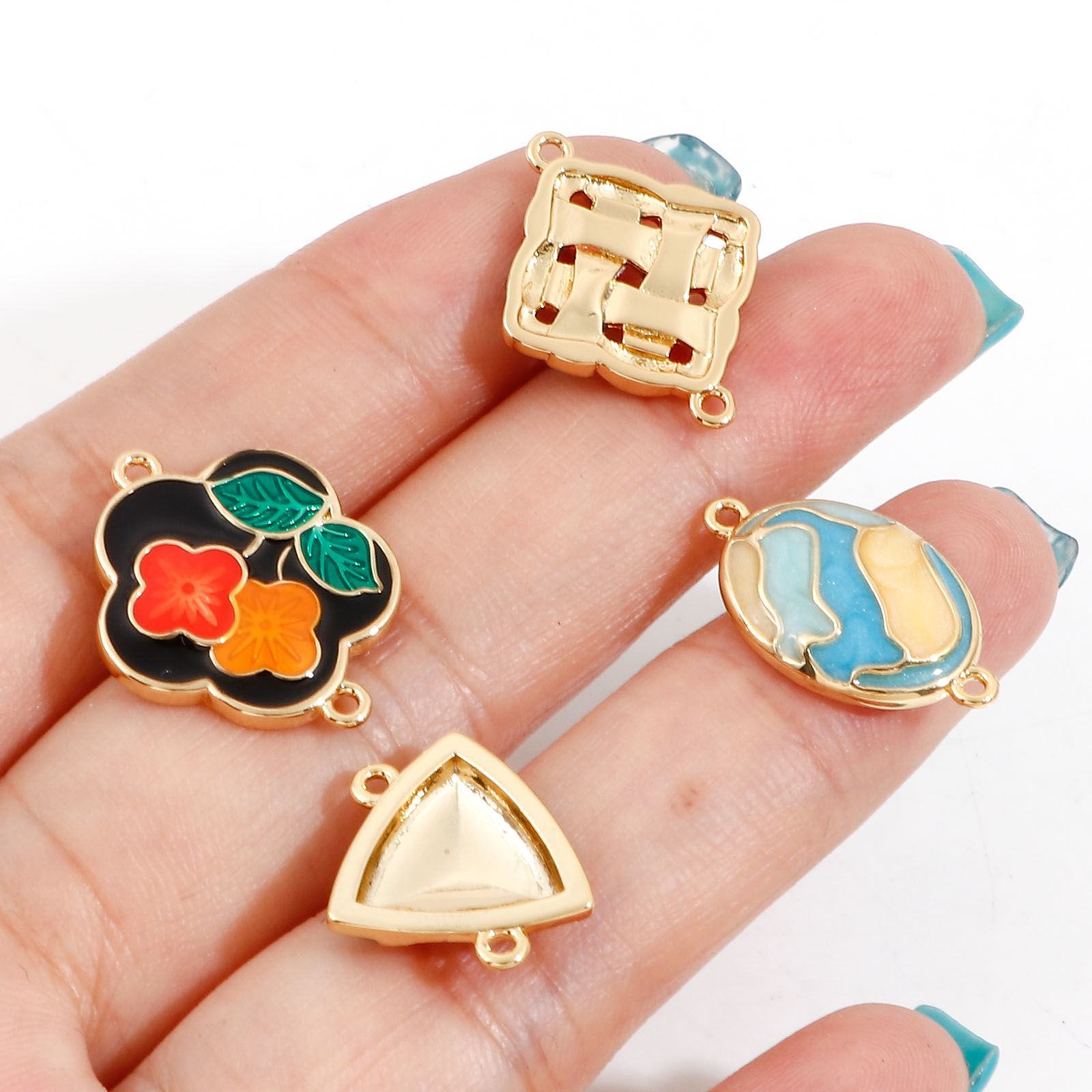 Picture of Brass Connectors Charms Pendants 18K Real Gold Plated Enamel