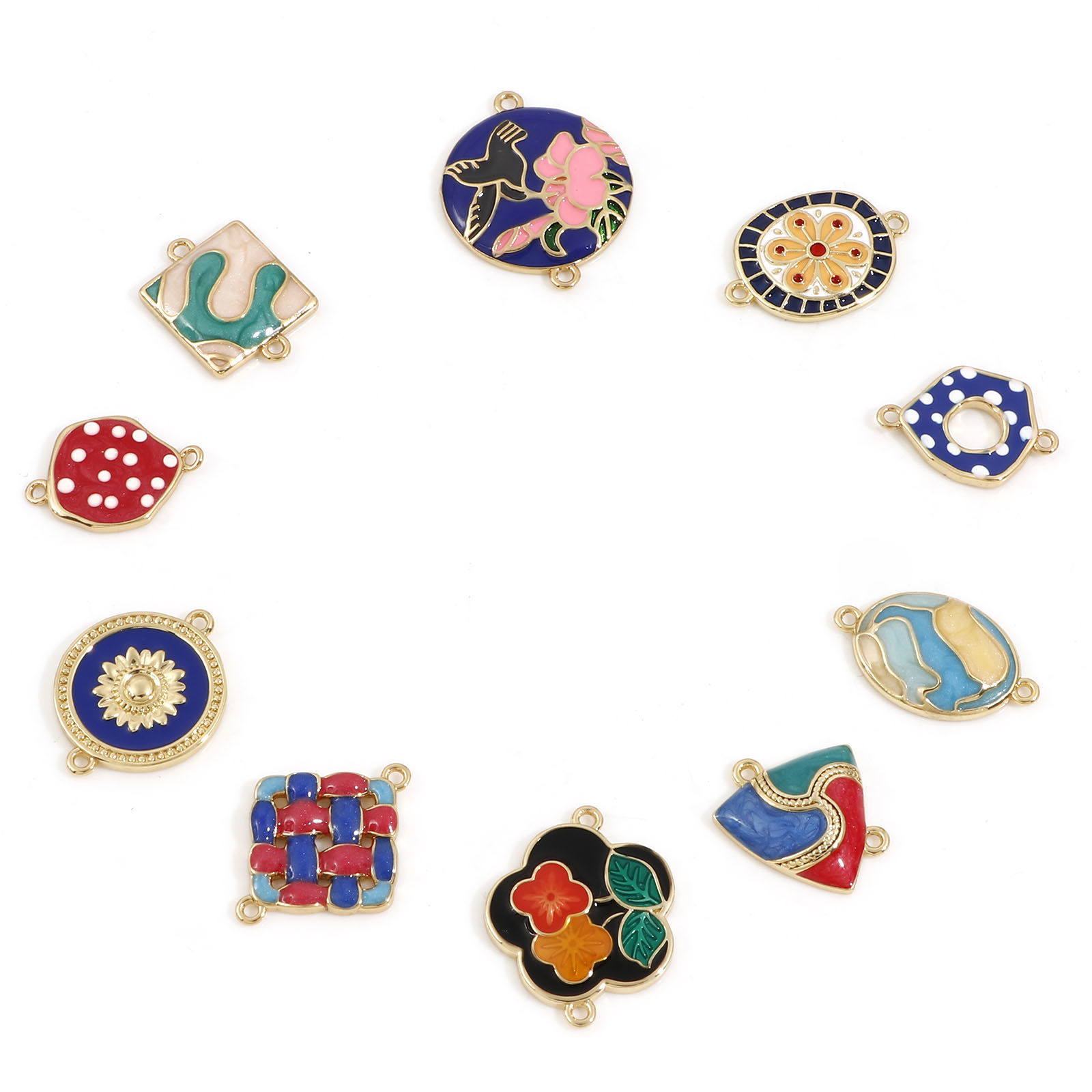 Picture of Brass Connectors Charms Pendants 18K Real Gold Plated Enamel