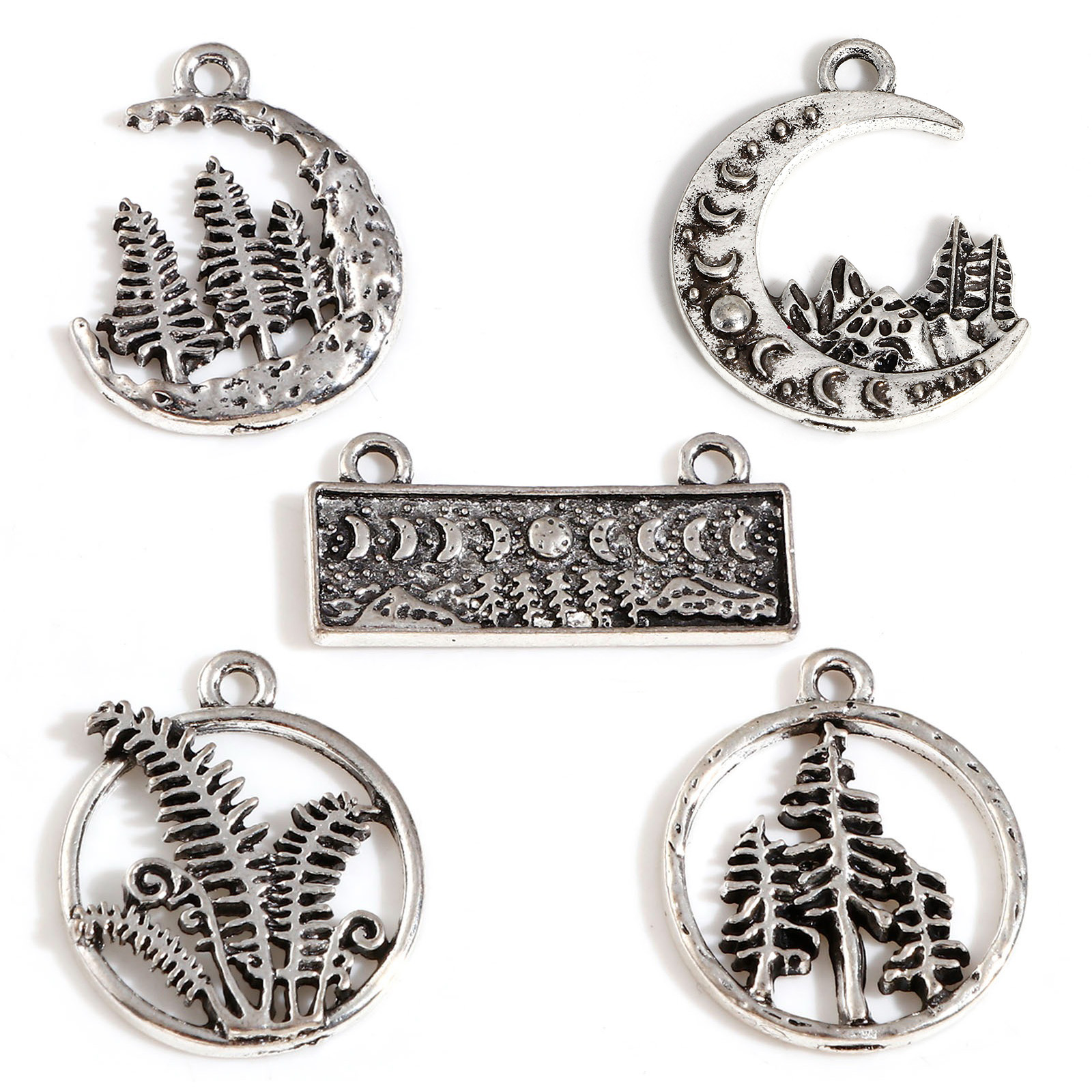 Bild von Zinklegierung Charms Antiksilber Wald 10 Stück