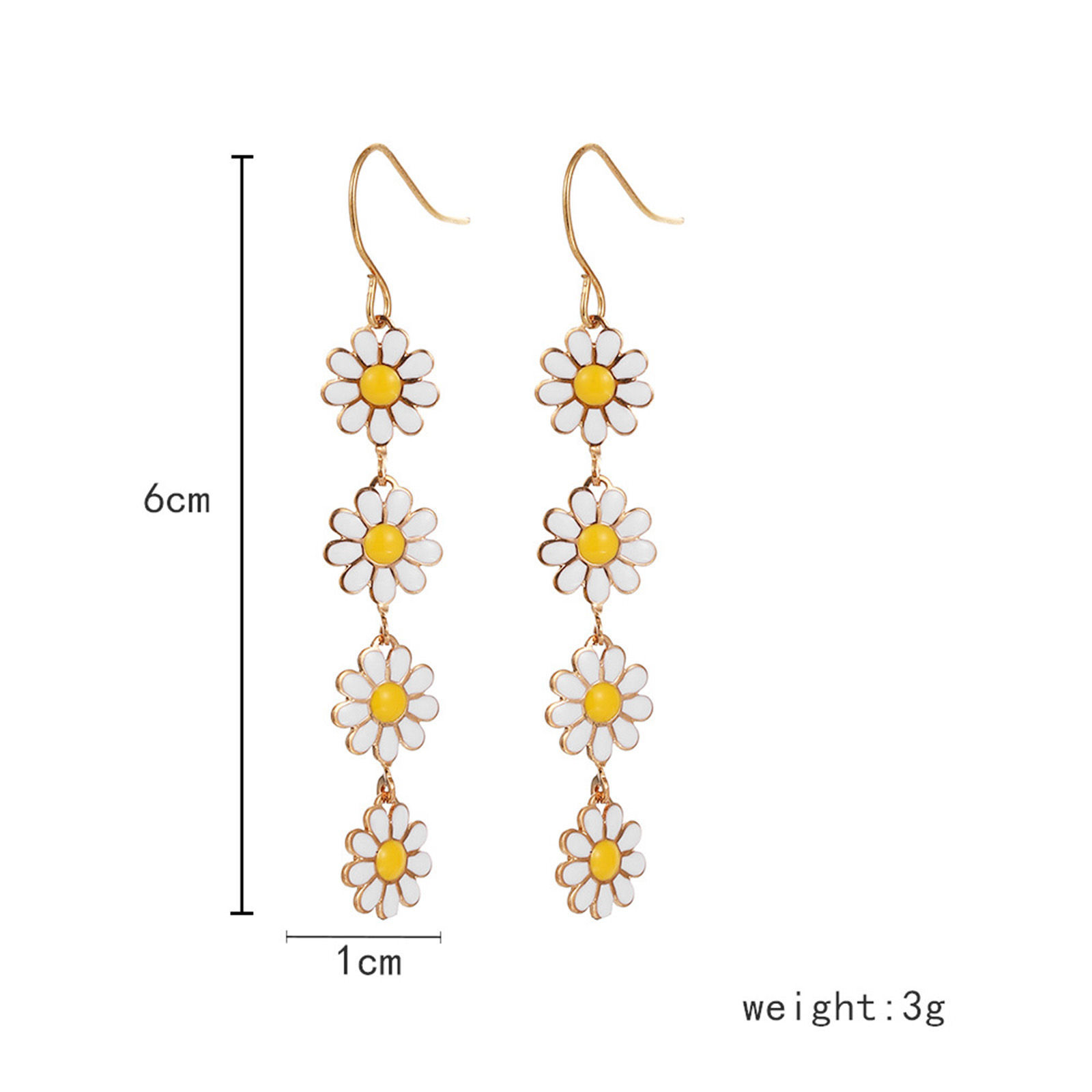 Picture of Brass Pastoral Style Tassel Earrings Gold Plated Multicolor Daisy Flower Enamel