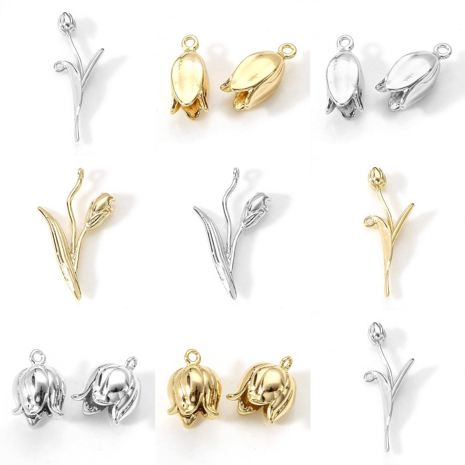 Bild von Messing Charms Echtgold plattiert Tulpen 2 Stück