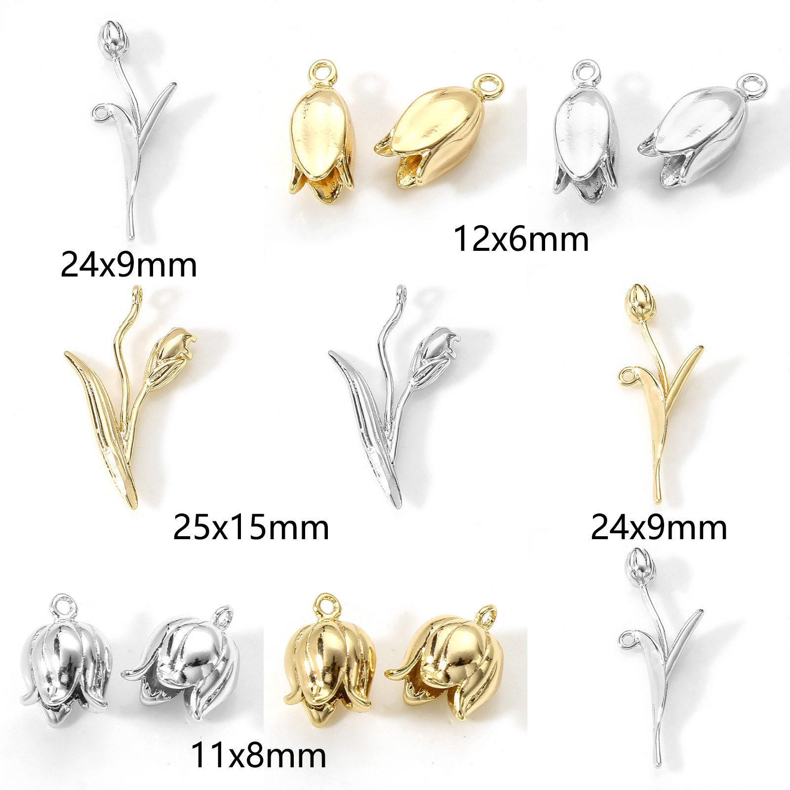 Bild von Messing Charms Echtgold plattiert Tulpen 2 Stück