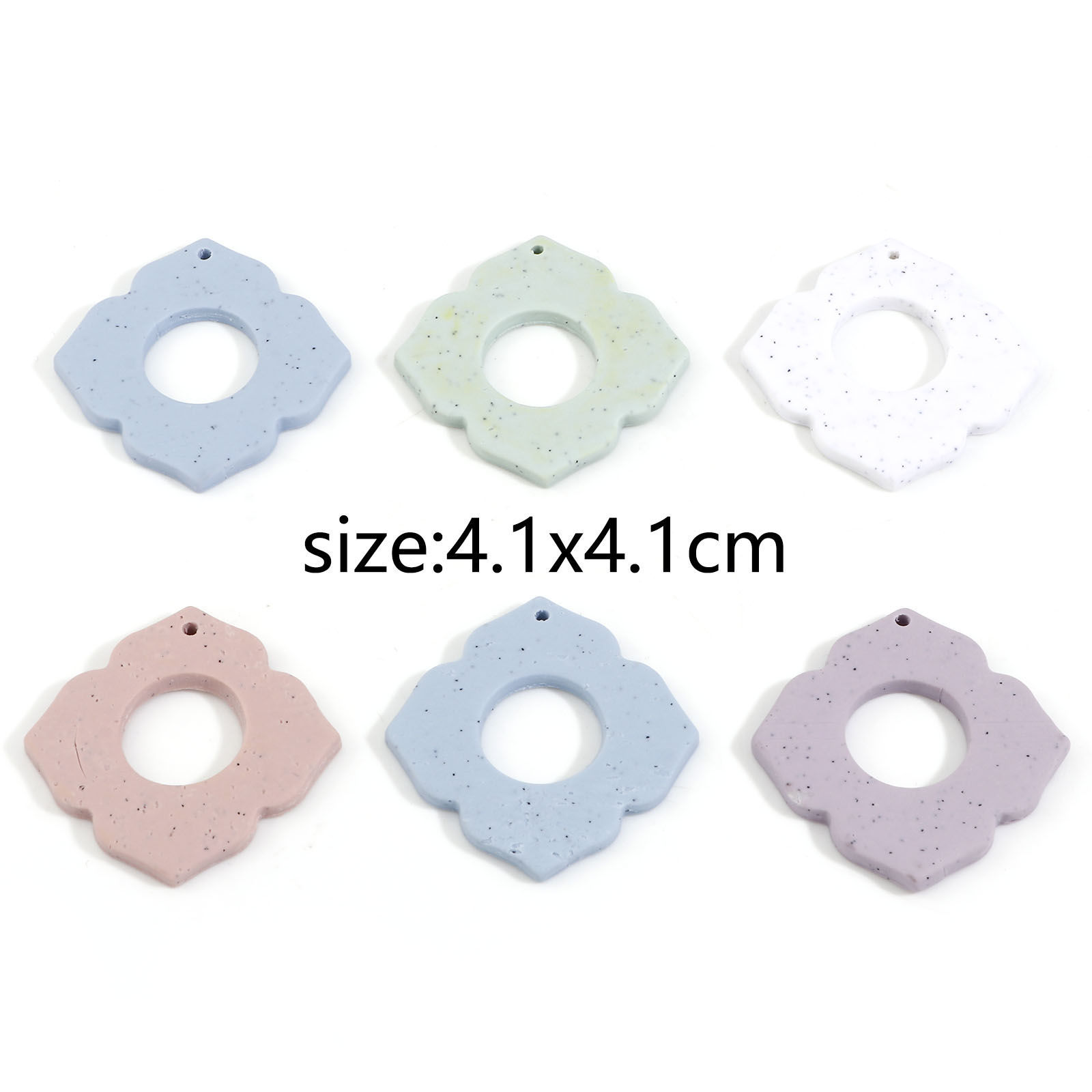 Picture of Polymer Clay Geometry Series Pendants Rhombus Multicolor Flower 4.1cm x 4.1cm