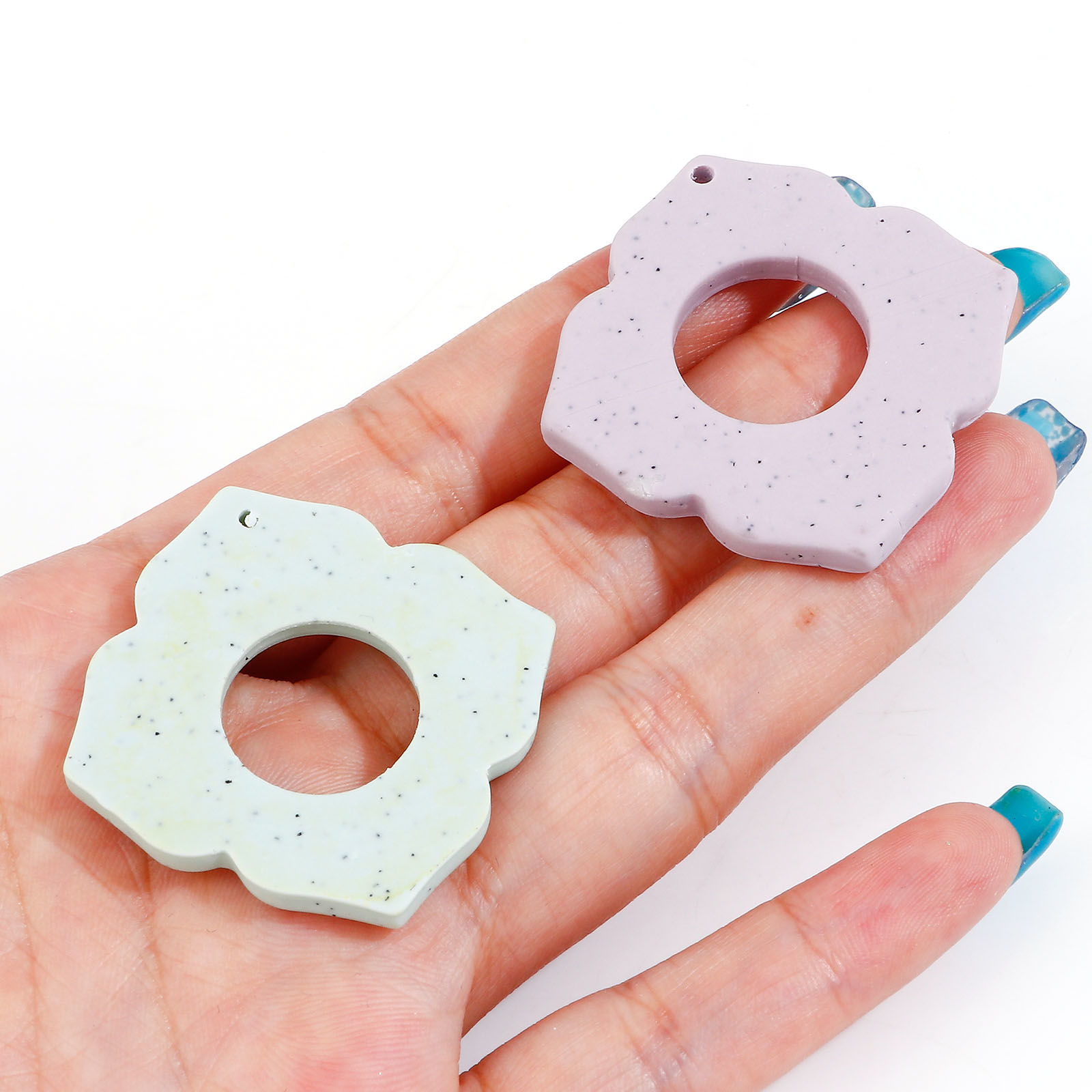 Picture of Polymer Clay Geometry Series Pendants Rhombus Multicolor Flower 4.1cm x 4.1cm