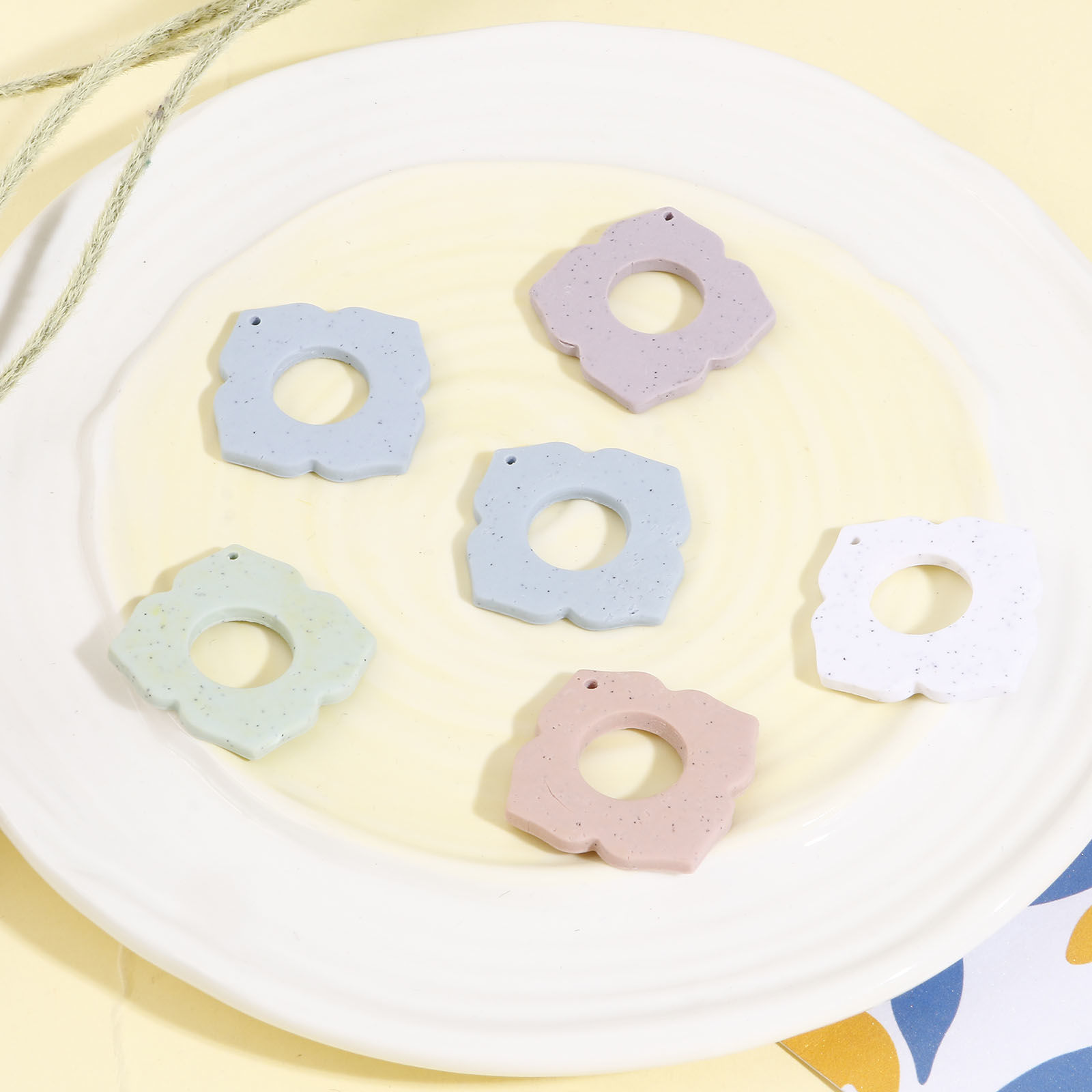 Picture of Polymer Clay Geometry Series Pendants Rhombus Multicolor Flower 4.1cm x 4.1cm