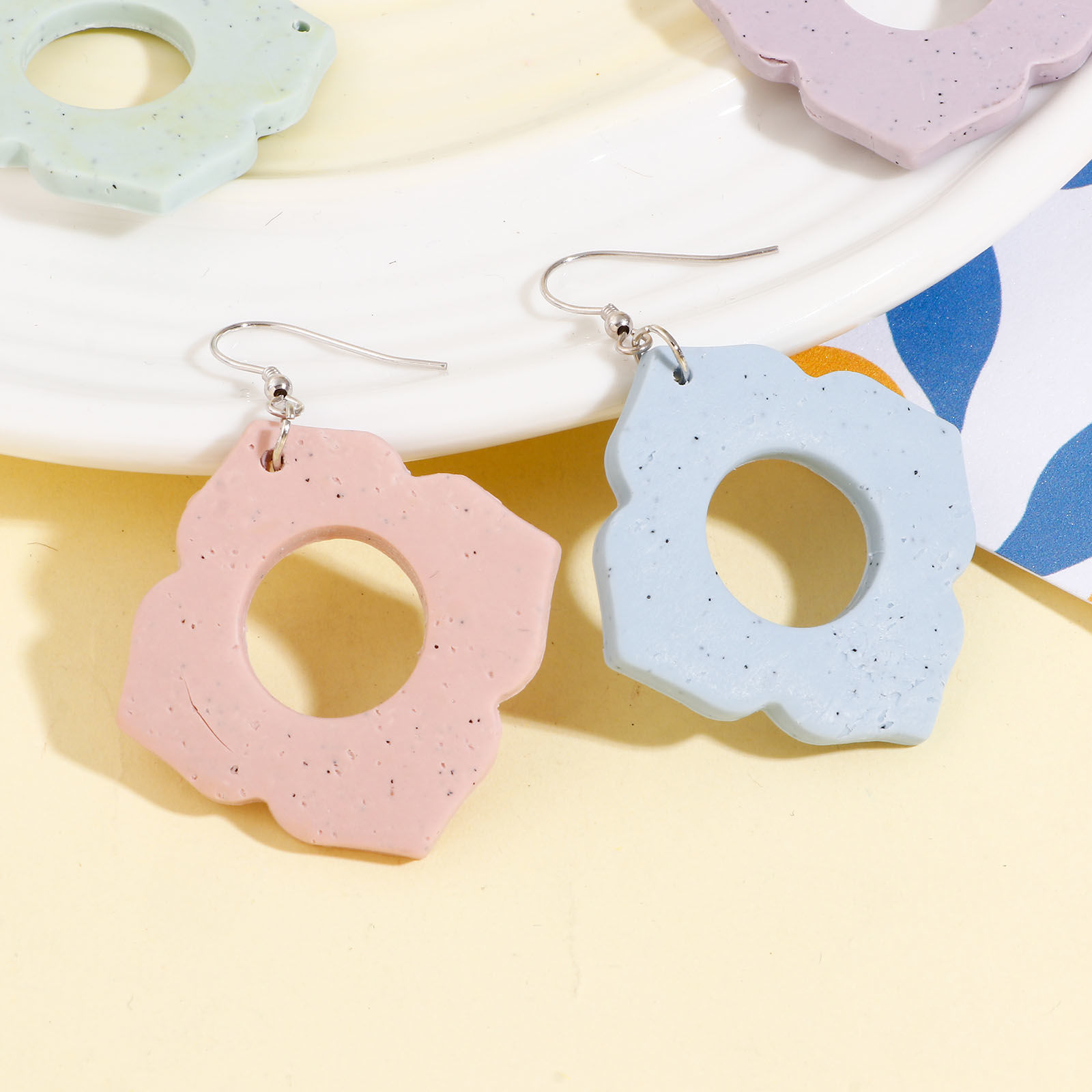 Picture of Polymer Clay Geometry Series Pendants Rhombus Multicolor Flower 4.1cm x 4.1cm