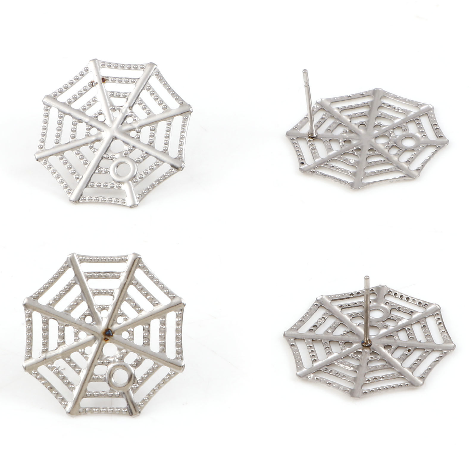 Imagen de 304 Acero Inoxidable Pendiente de Poste de Oreja para Accesorios de Fabricación de Joyas de Bricolaje Tono de Plata 22mm x 22mm, Post/ Wire Size: (21 gauge), 10 Unidades