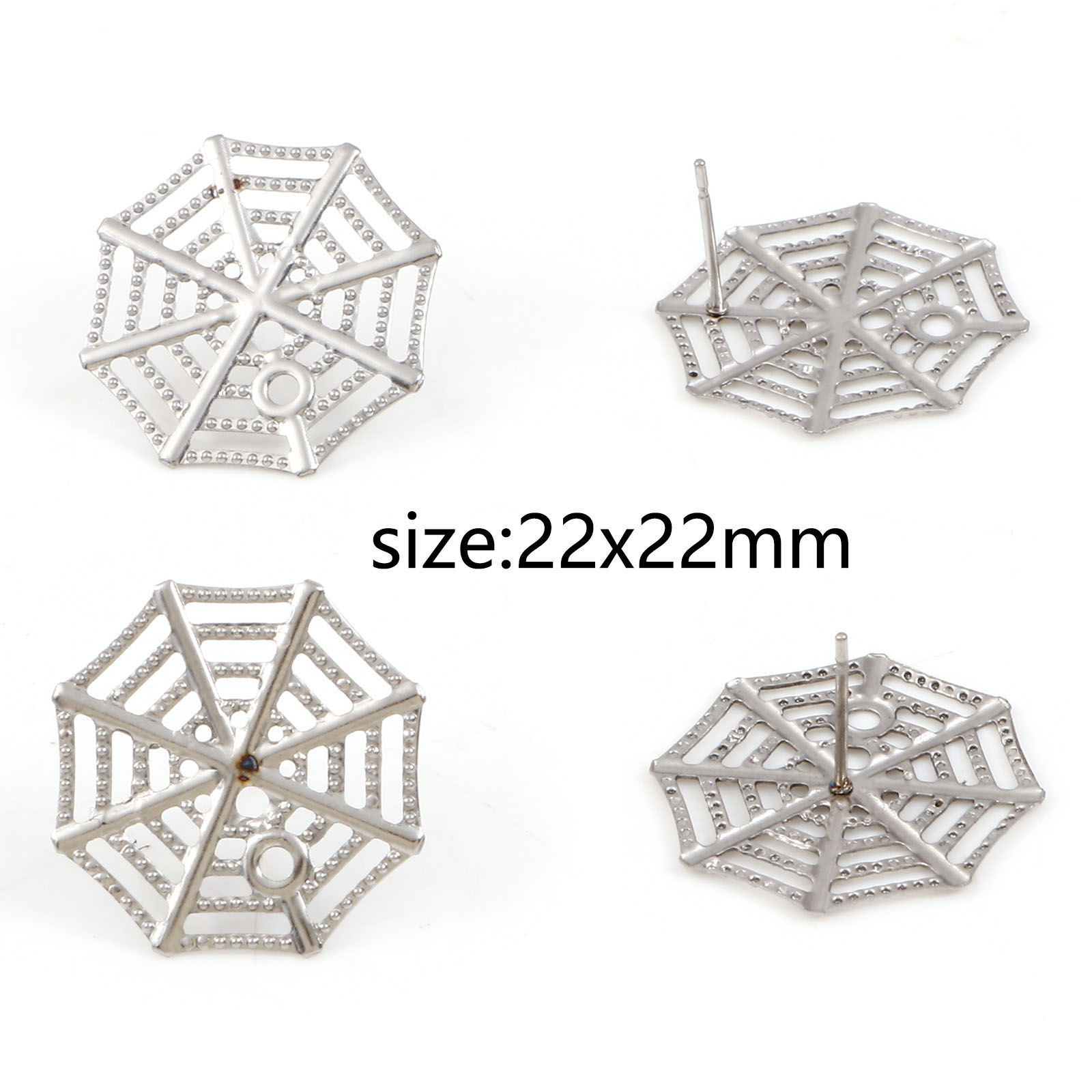 Imagen de 304 Acero Inoxidable Pendiente de Poste de Oreja para Accesorios de Fabricación de Joyas de Bricolaje Tono de Plata 22mm x 22mm, Post/ Wire Size: (21 gauge), 10 Unidades