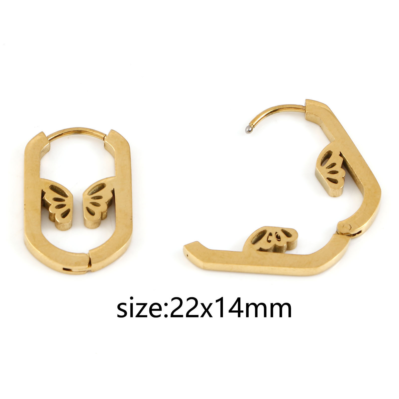 Picture of 304 Stainless Steel Hoop Earrings Oval Butterfly Hollow 22mm x 14mm