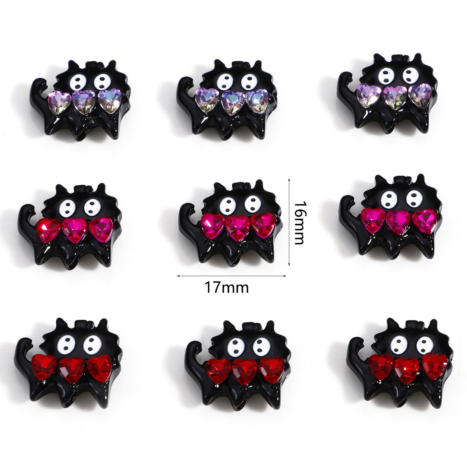 Picture of Zinc Based Alloy Spacer Beads For DIY Jewelry Making Black Cat Animal Multicolor Rhinestone Enamel About 17mm x 16mm