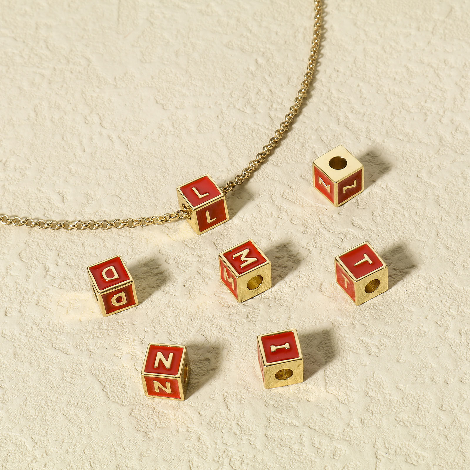 Picture of Brass Simple Beads For DIY Jewelry Making 18K Real Gold Plated Multicolor Cube Initial Alphabet/ Capital Letter Enamel Message " A-Z "