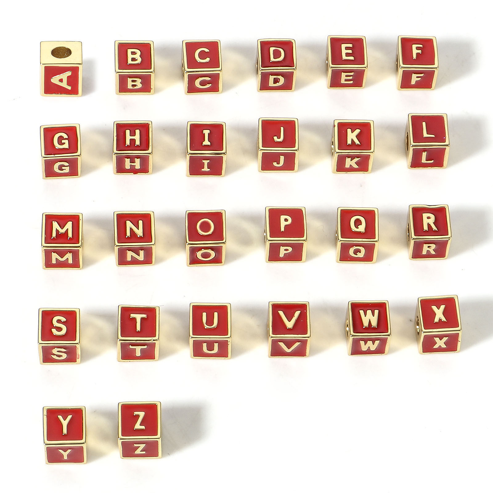 Picture of Brass Simple Beads For DIY Jewelry Making 18K Real Gold Plated Multicolor Cube Initial Alphabet/ Capital Letter Enamel Message " A-Z "