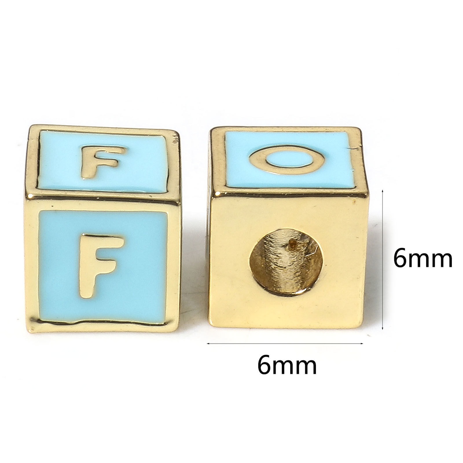 Picture of Brass Simple Beads For DIY Jewelry Making 18K Real Gold Plated Multicolor Cube Initial Alphabet/ Capital Letter Enamel Message " A-Z "