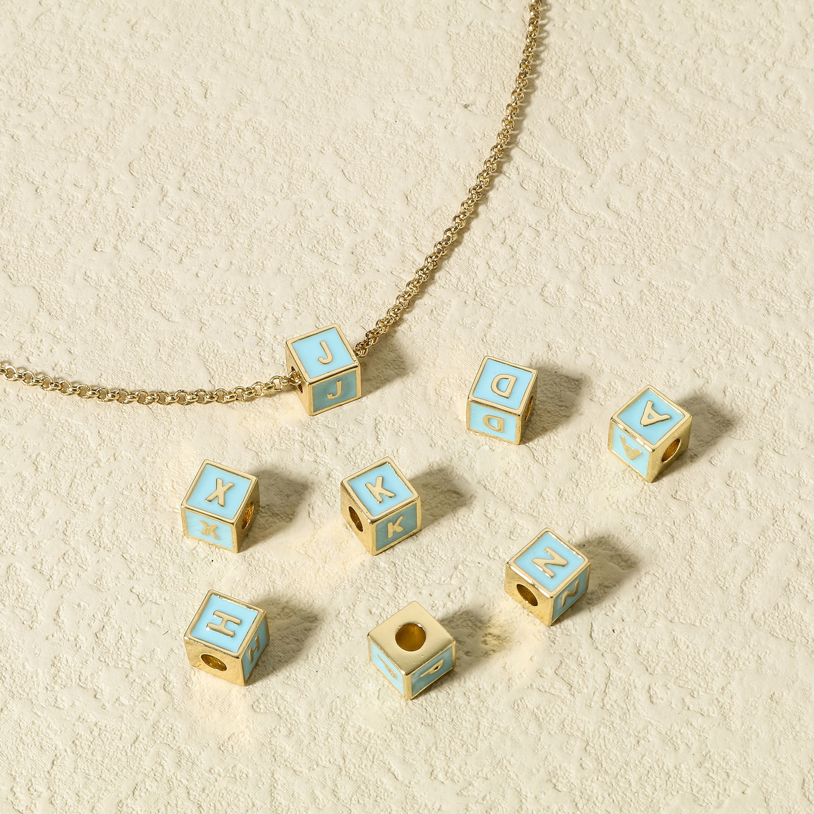 Picture of Brass Simple Beads For DIY Jewelry Making 18K Real Gold Plated Multicolor Cube Initial Alphabet/ Capital Letter Enamel Message " A-Z "
