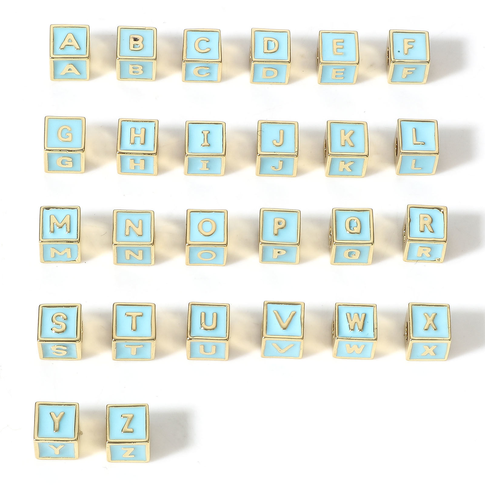 Picture of Brass Simple Beads For DIY Jewelry Making 18K Real Gold Plated Multicolor Cube Initial Alphabet/ Capital Letter Enamel Message " A-Z "