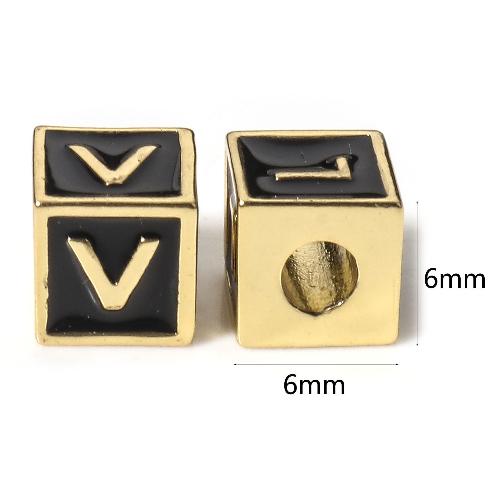 Picture of Brass Simple Beads For DIY Jewelry Making 18K Real Gold Plated Multicolor Cube Initial Alphabet/ Capital Letter Enamel Message " A-Z "